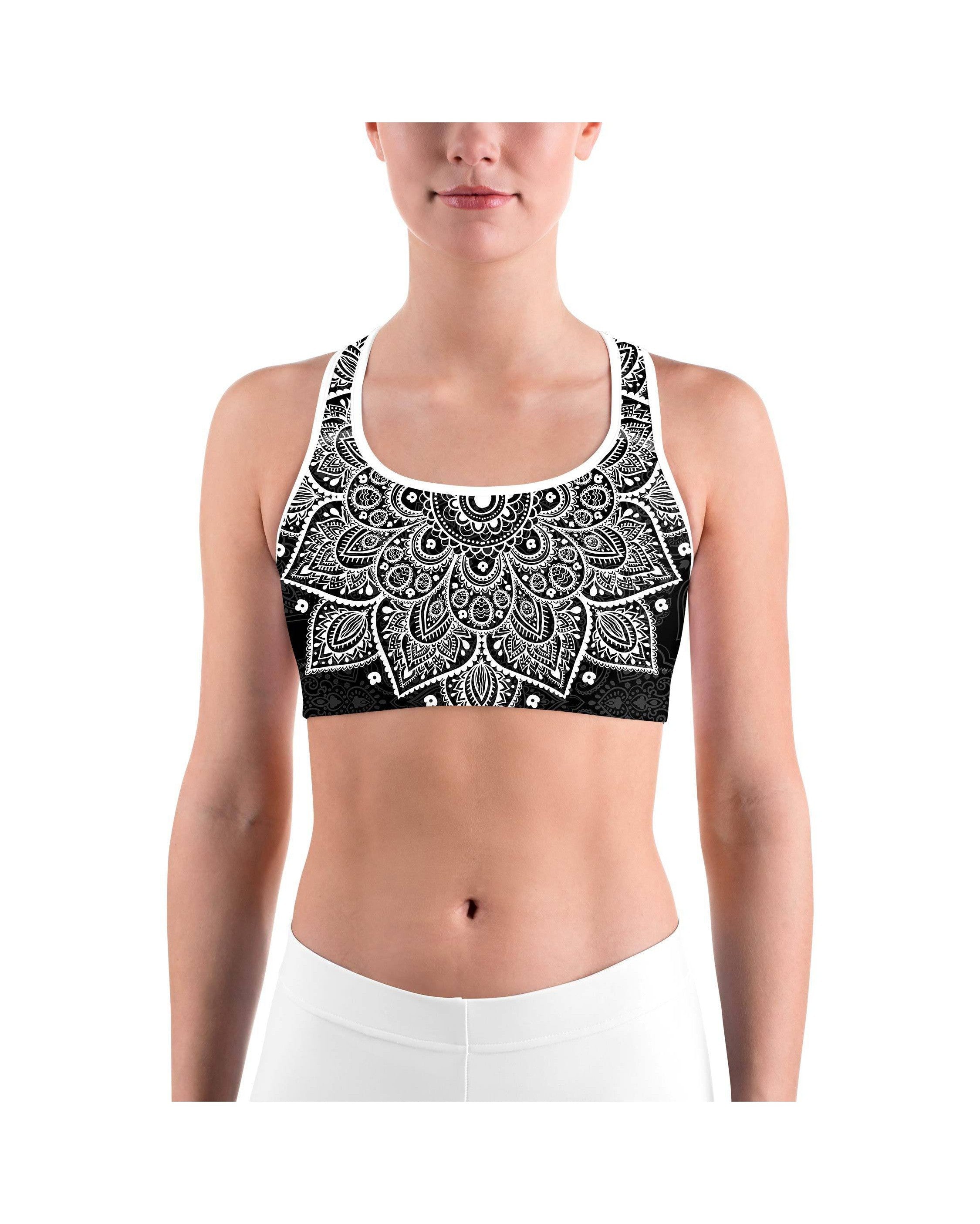 B&W Mandala Sports bra - GearBunch Leggings / Yoga Pants