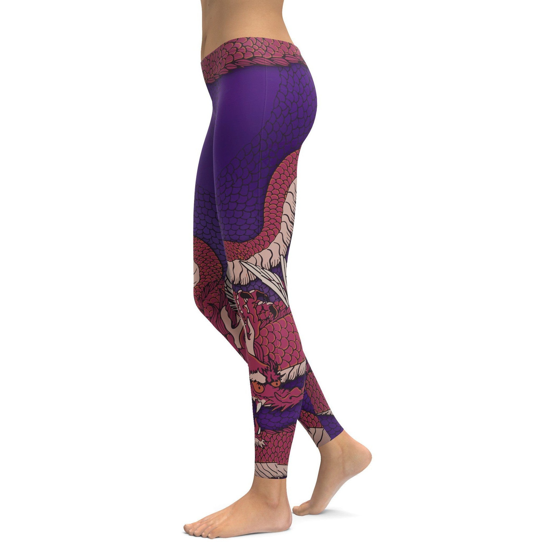 Red & Purple Dragon Leggings - GearBunch Leggings / Yoga Pants