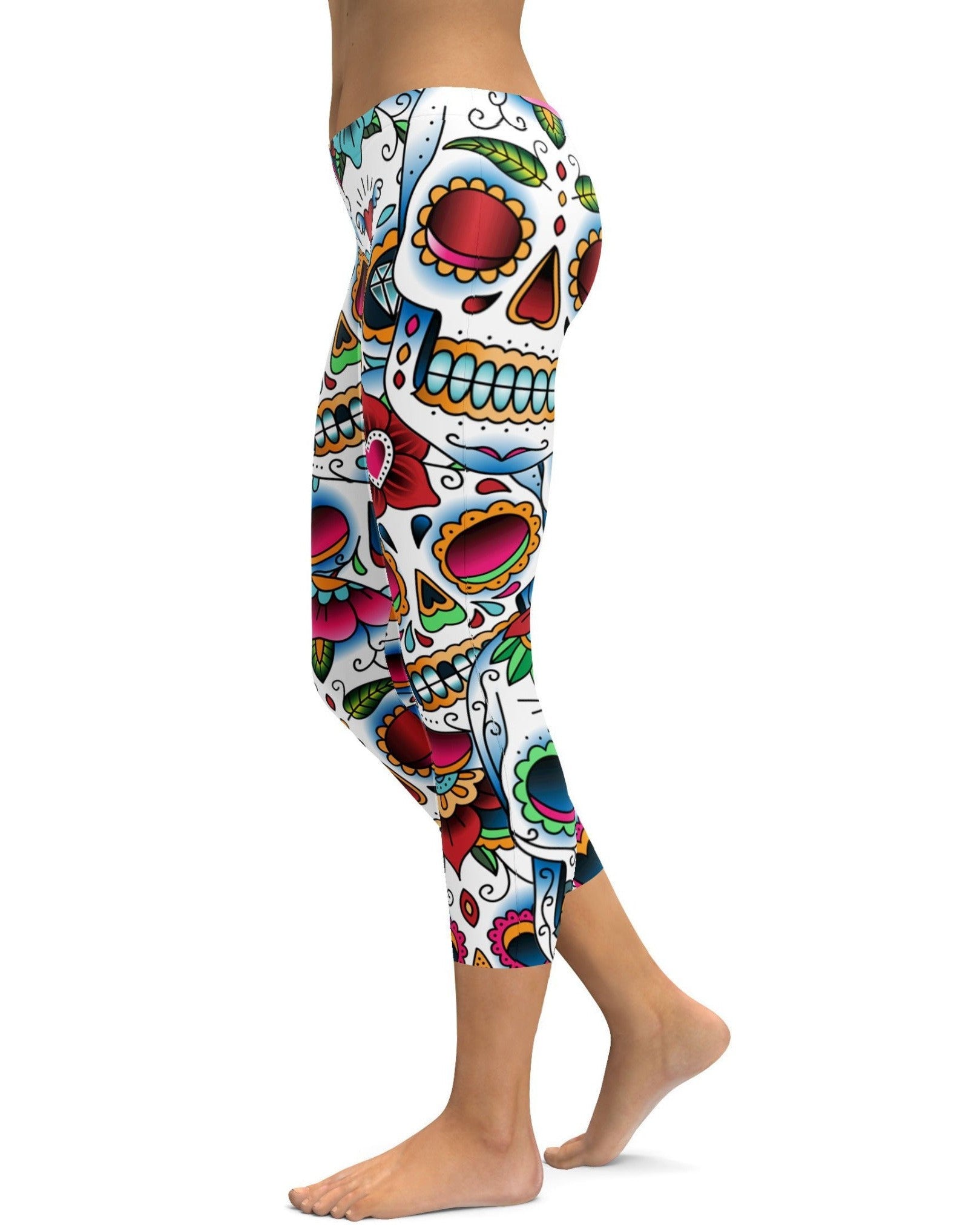 womens workout yoga Colorful Dead - Sugar Skull Capris leggings