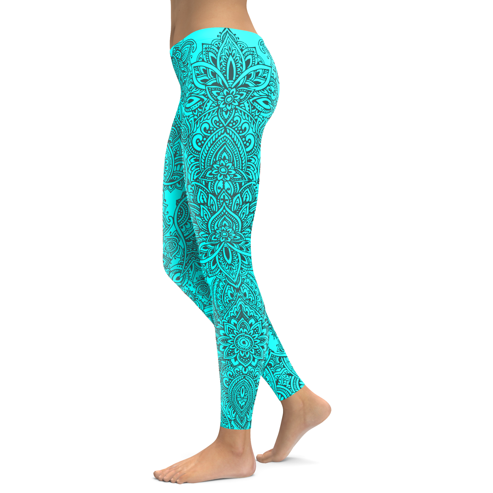 Aqua and Slate Grey Henna Tattoo Leggings - Gearbunch