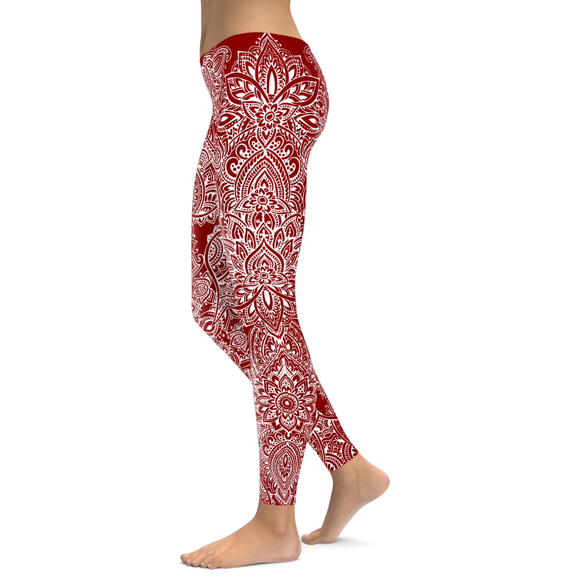 Maroon and Snow Henna Tattoo Leggings - Gearbunch