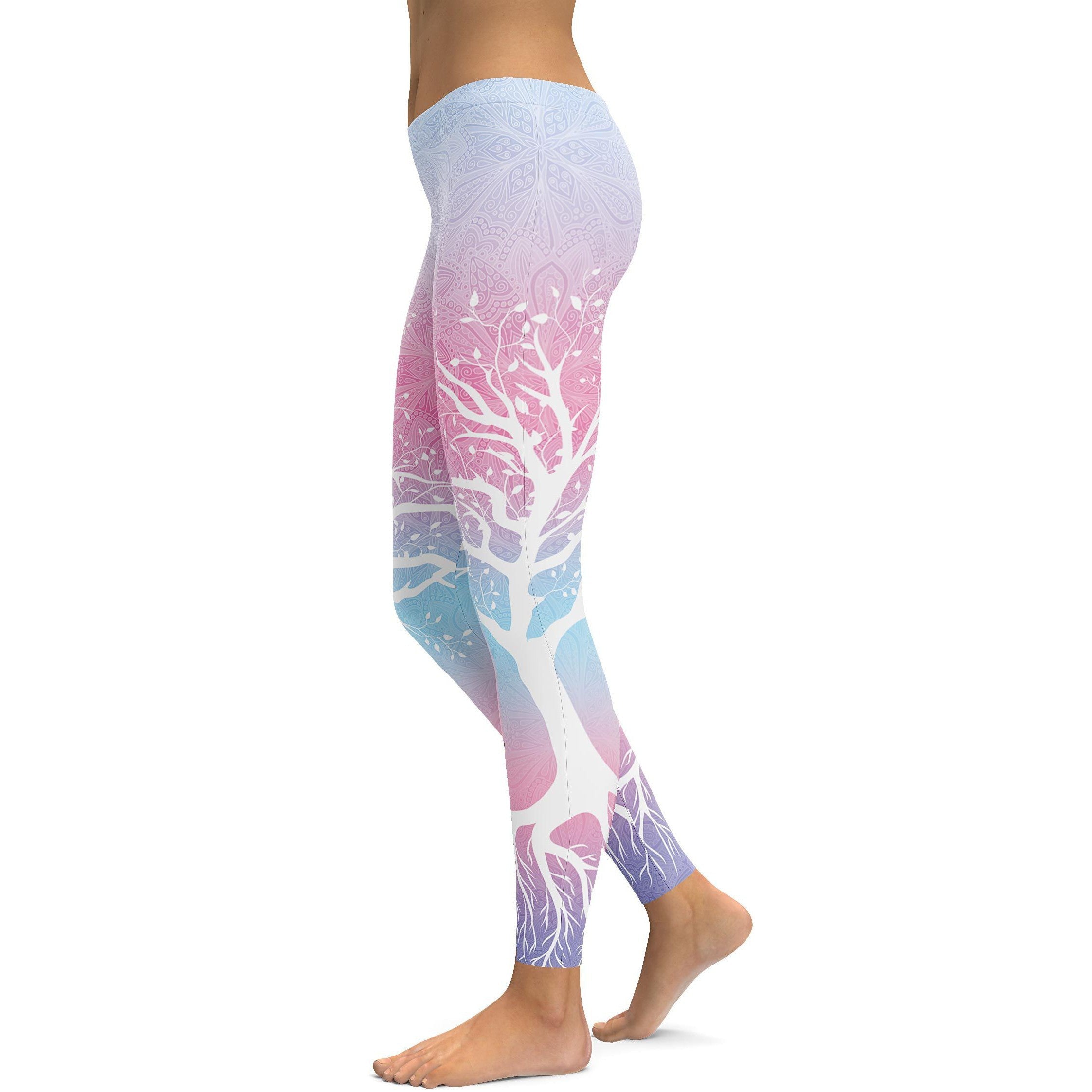 Pastel Blue & Pink Tree of Life Leggings - GearBunch Leggings / Yoga Pants