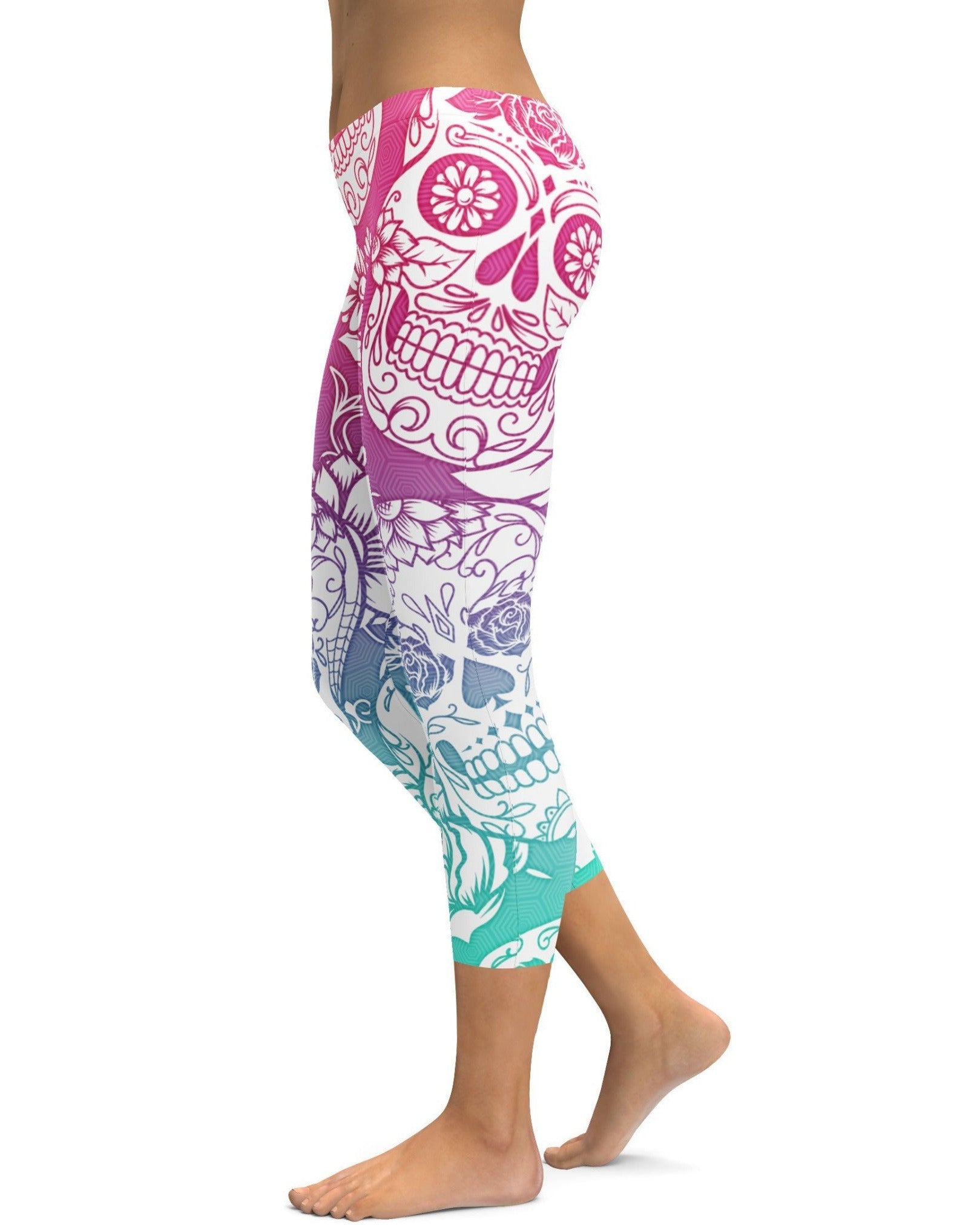 Bright Sugar Skull Capris - GearBunch