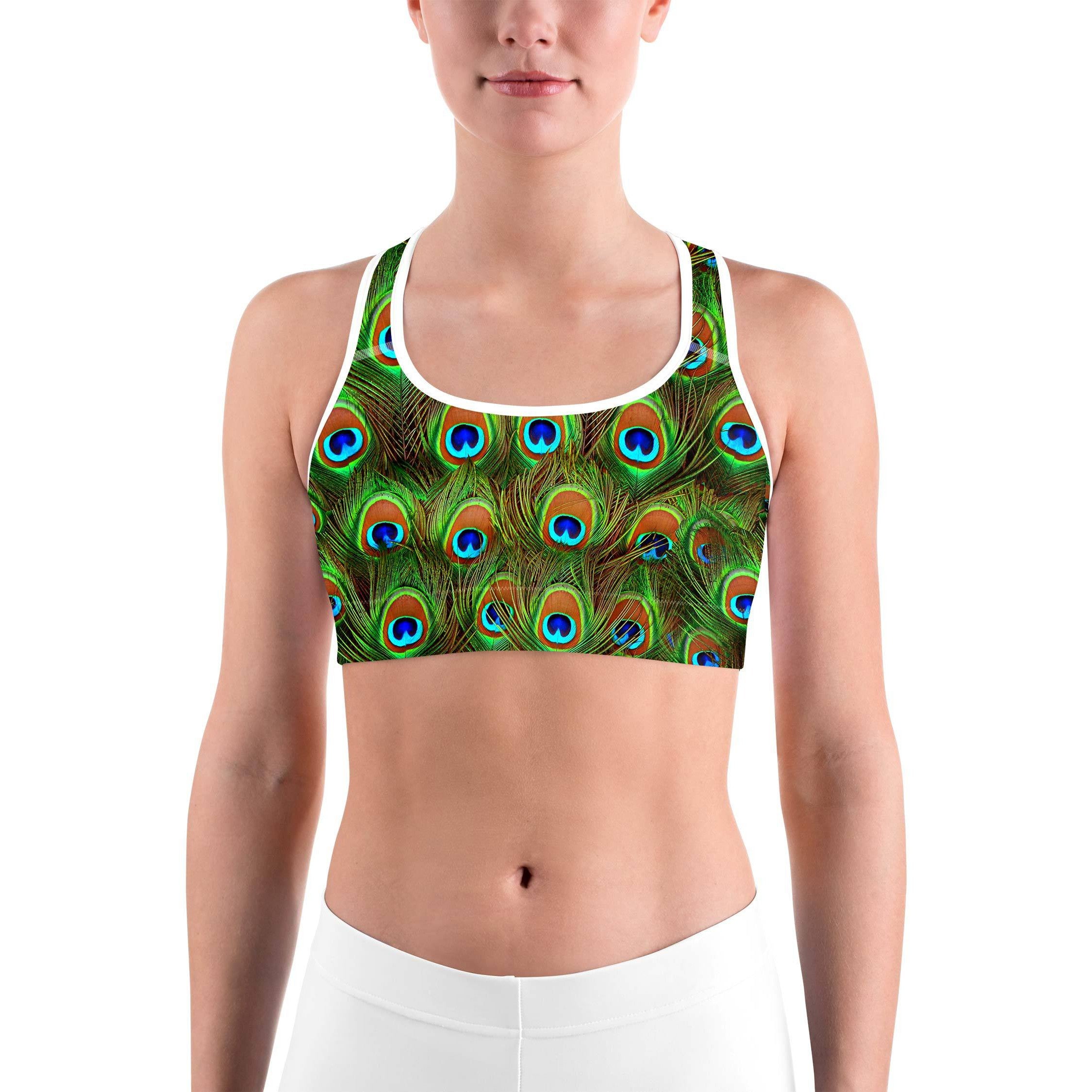 Peacock Feathered Sports Bra | GearBunch
