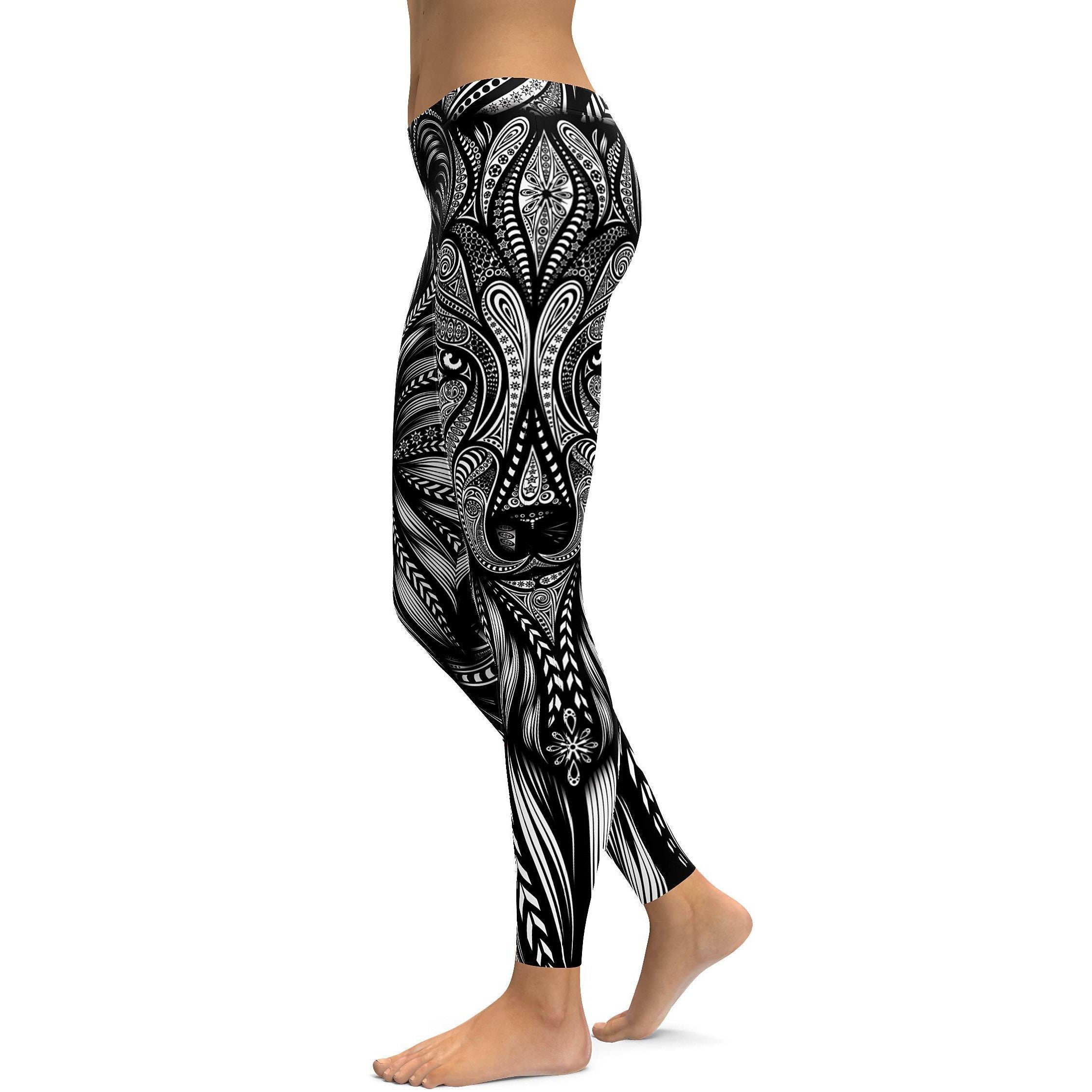 B&W Wolf Leggings - GearBunch Leggings / Yoga Pants