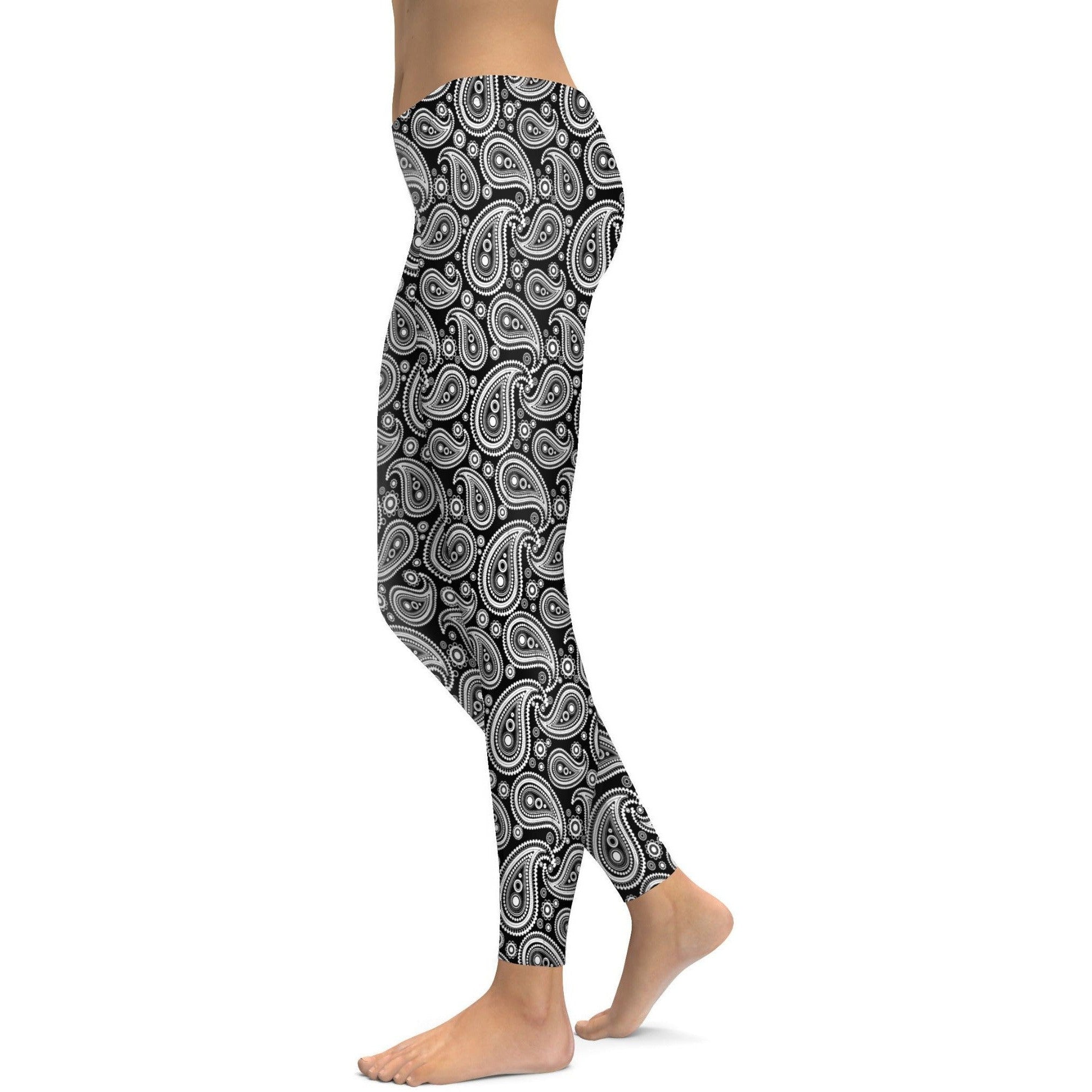 Black & White Paisley Leggings - Gearbunch