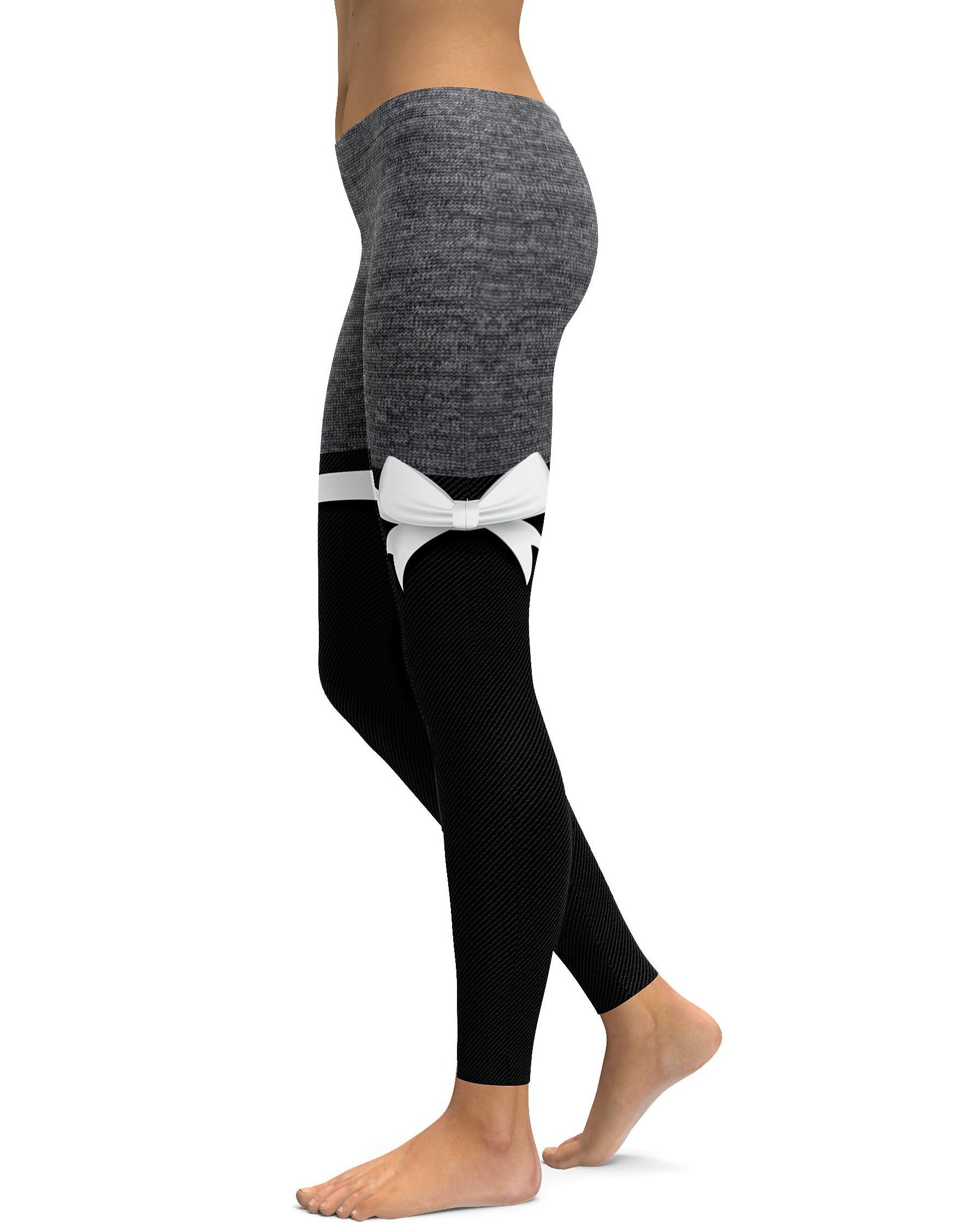 Grey Heathered Thigh High Bow Leggings - GearBunch Leggings / Yoga Pants