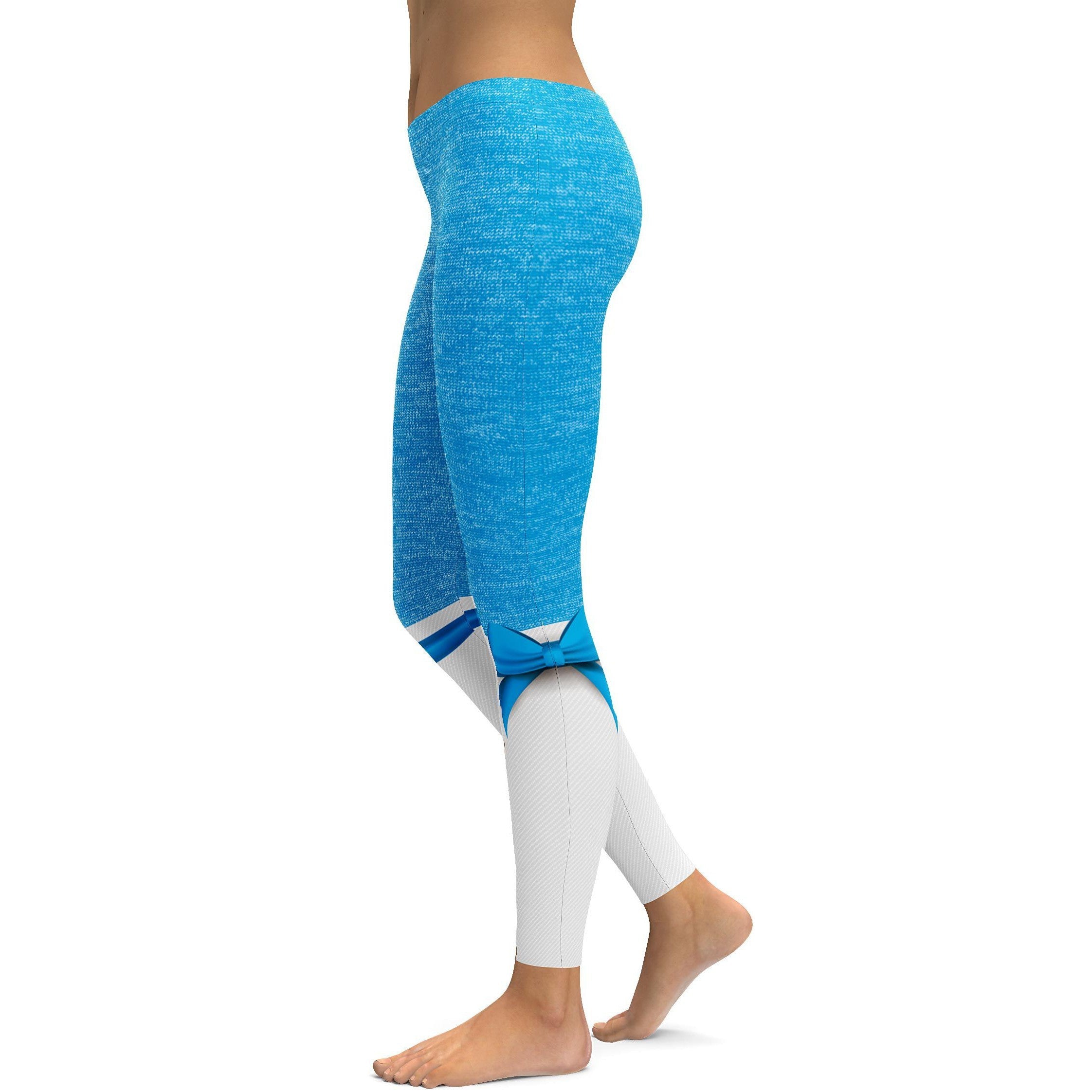 Blue Faux Heathered Bow Leggings - GearBunch Leggings / Yoga Pants