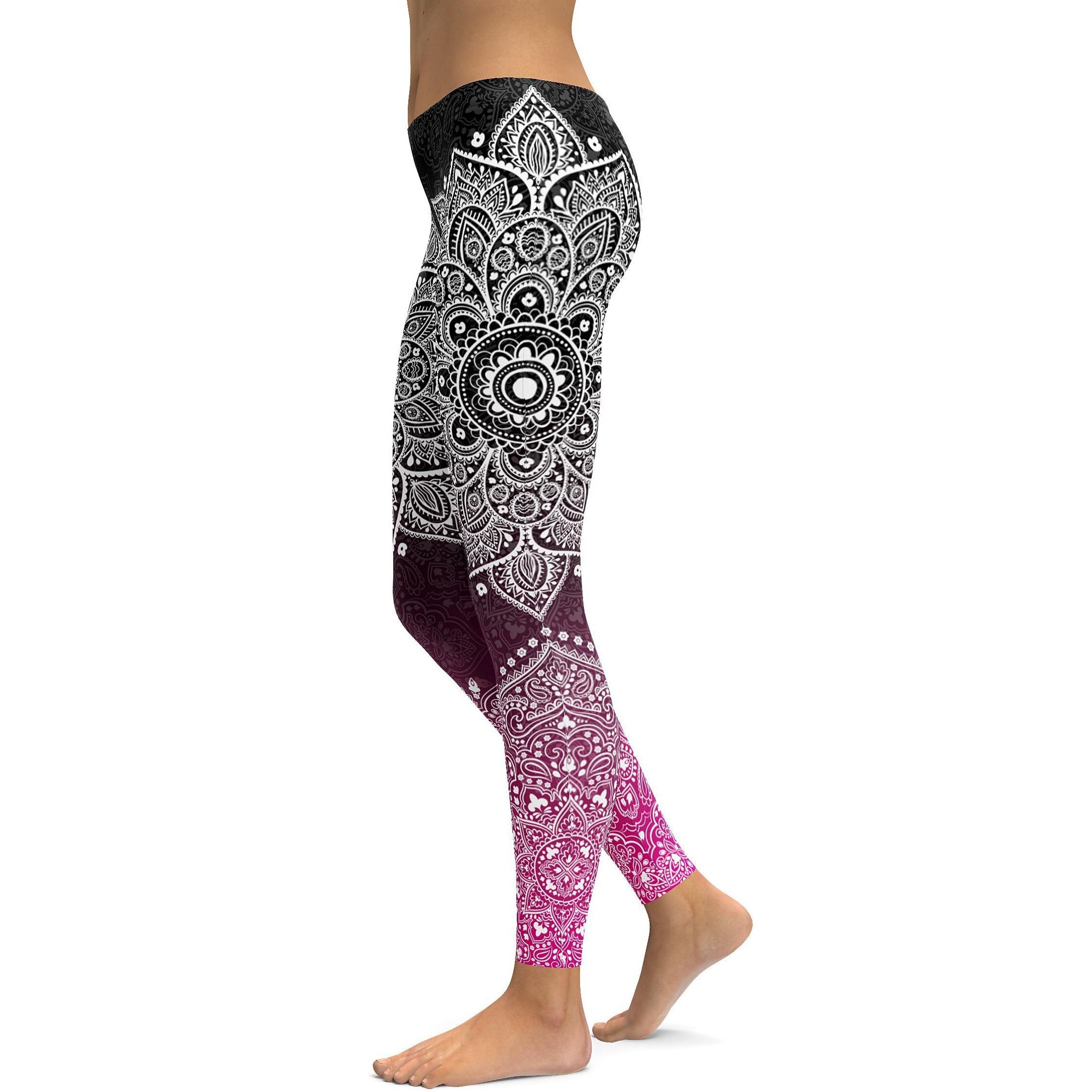 Black to Pink Mandala Leggings - GearBunch Leggings / Yoga Pants