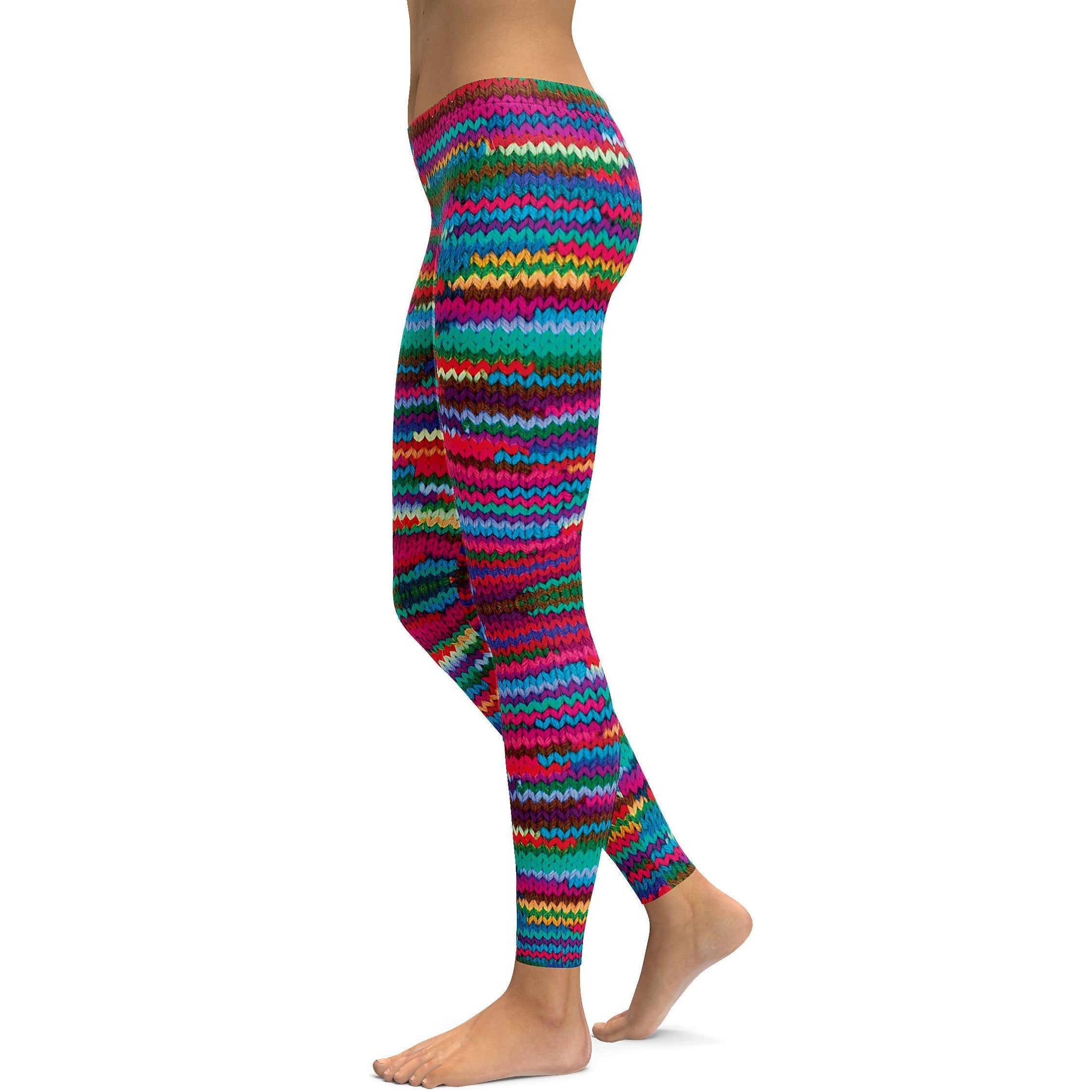 Women's bright knitted pattern leggings front view