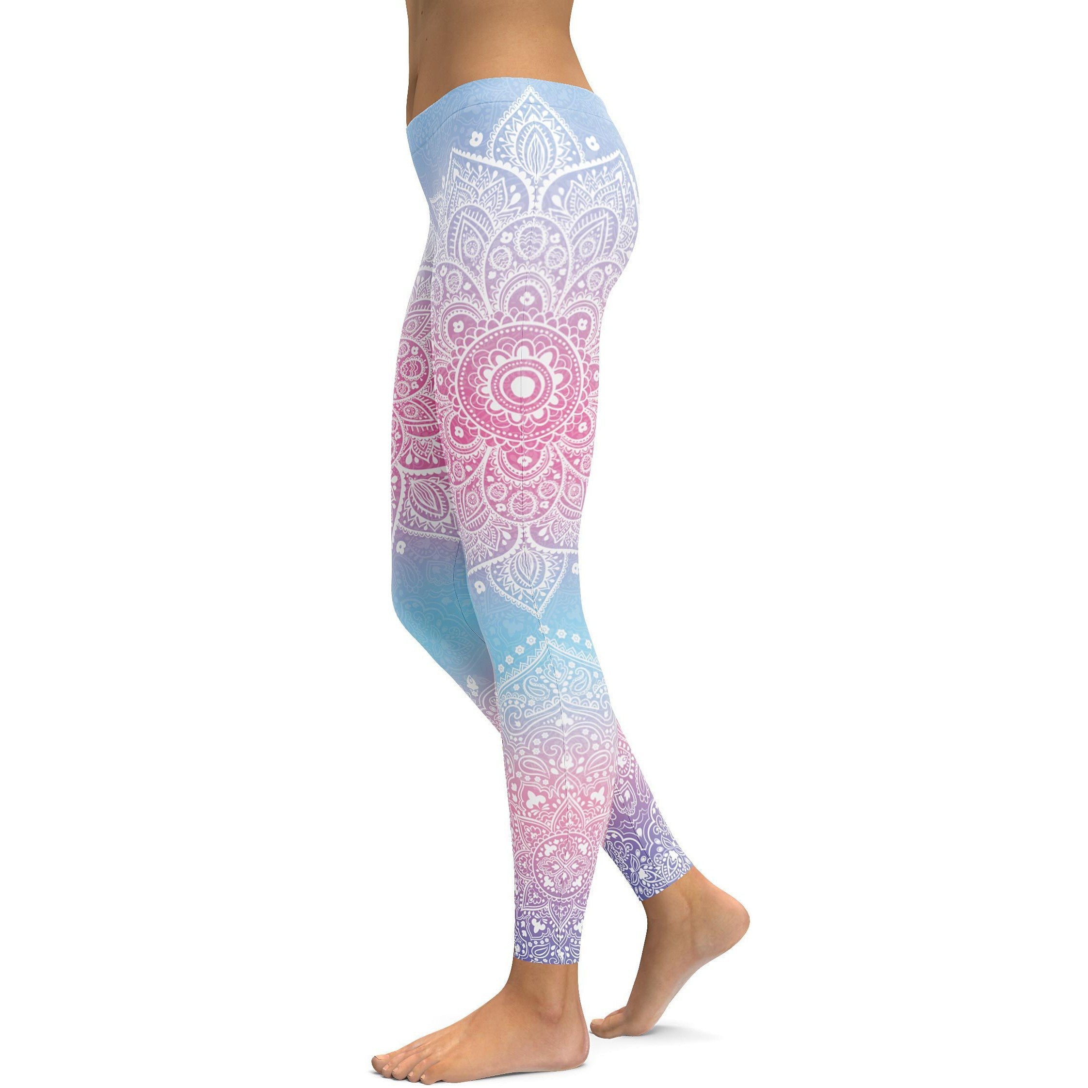 Pastel Blue & Pink Mandala Leggings - GearBunch Leggings / Yoga Pants