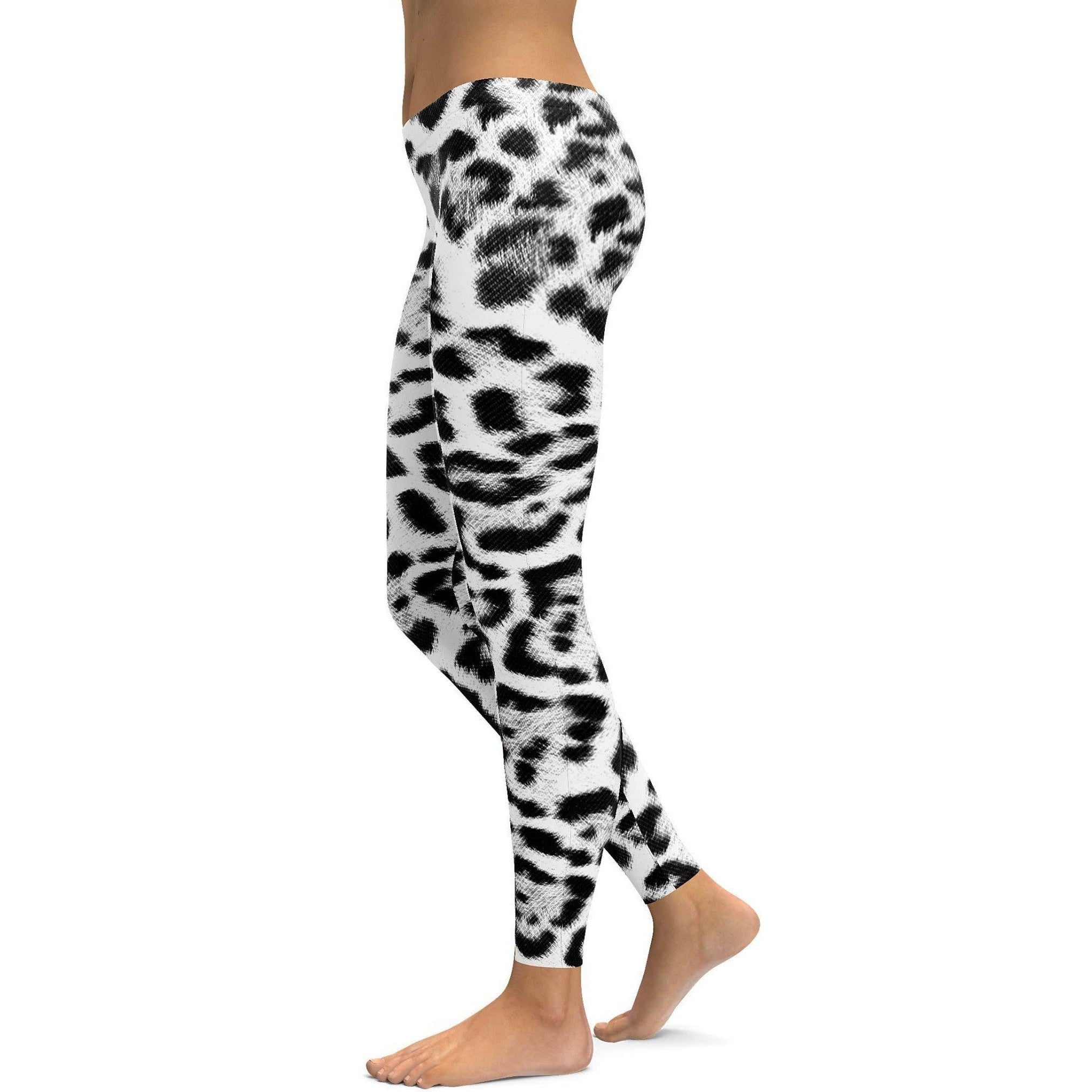 Womens Workout Yoga Snow Leopard Skin Leggings Black/White | Gearbunch.com