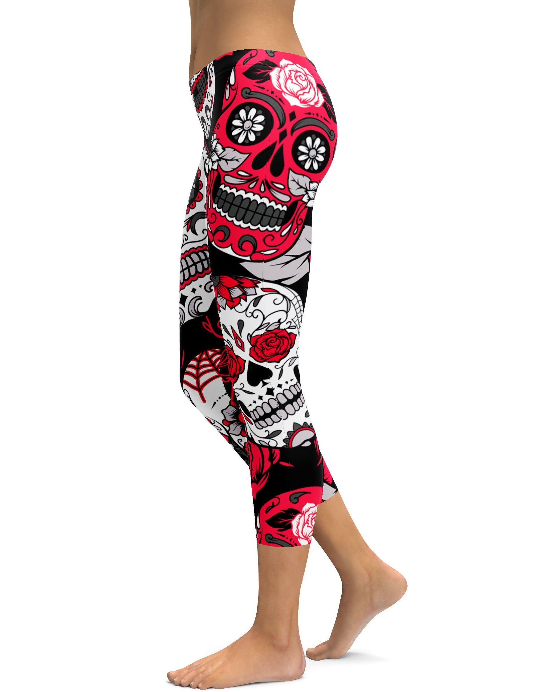 Pink Sugar Skull Capris - GearBunch Leggings / Yoga Pants