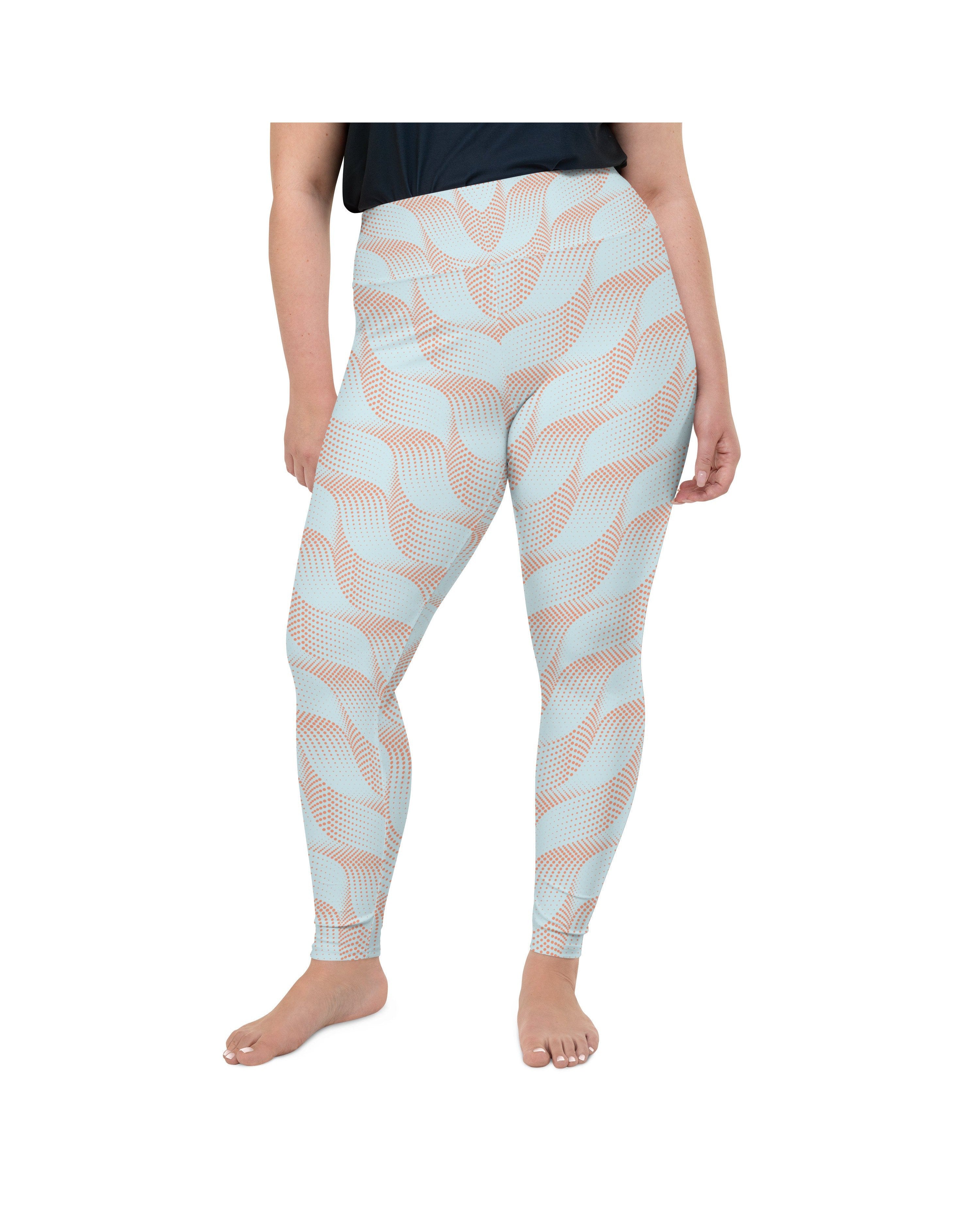 Light Blue & Apricot Wave Plus Size Leggings Gearbunch