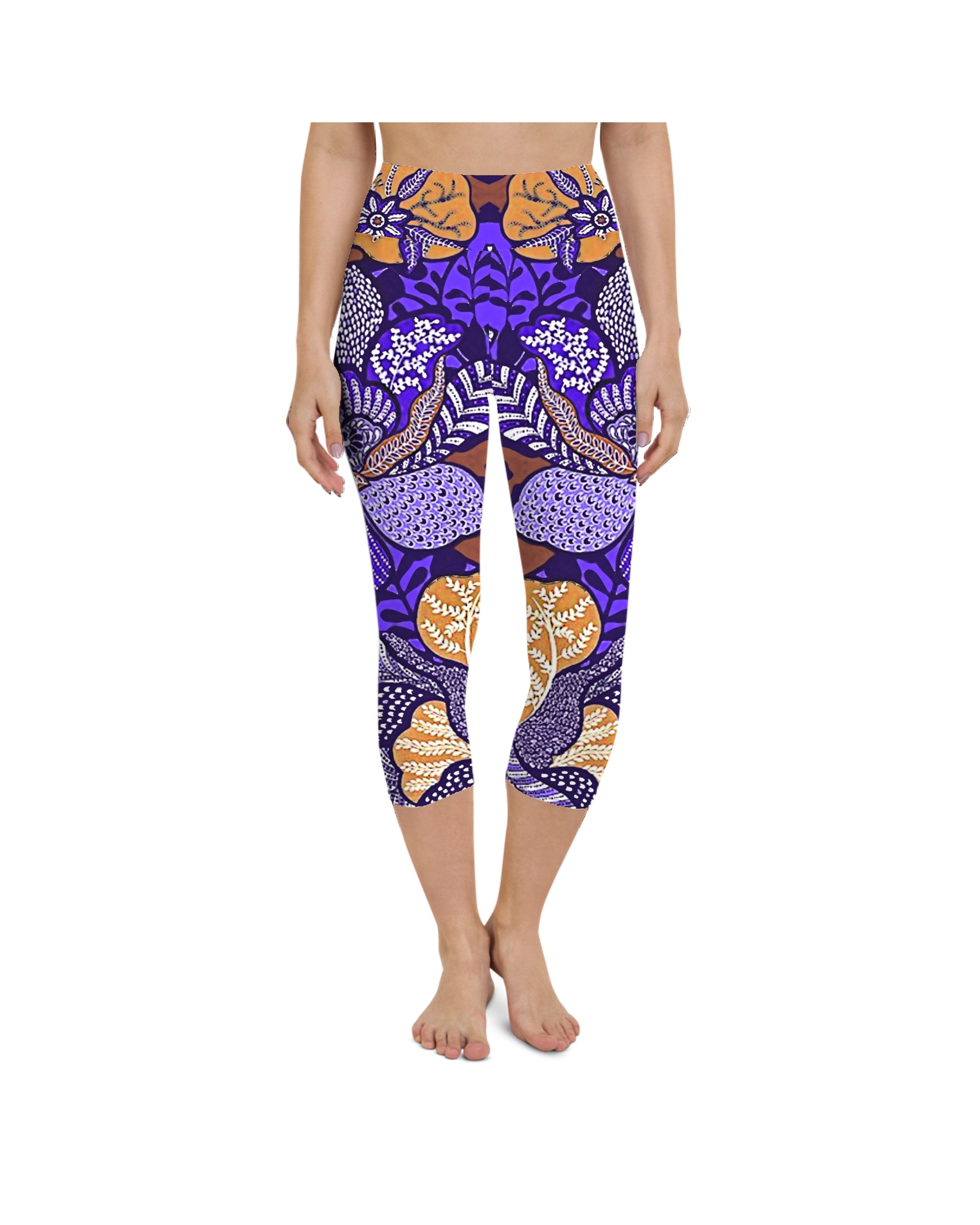 Purple Batik Floral Yoga Capris Gearbunch