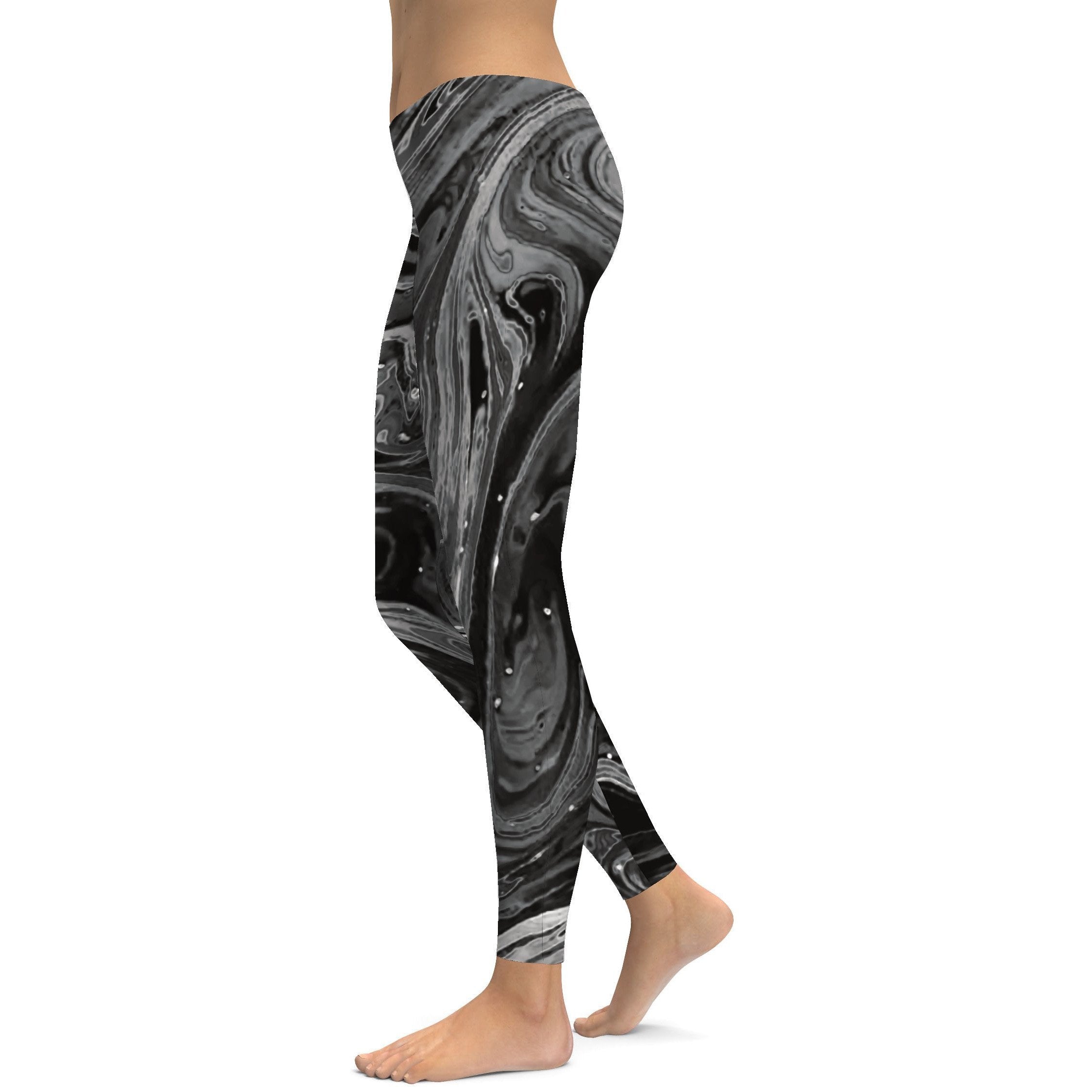 Womens Workout Yoga Grey Swirl Leggings Grey/White | Gearbunch.com