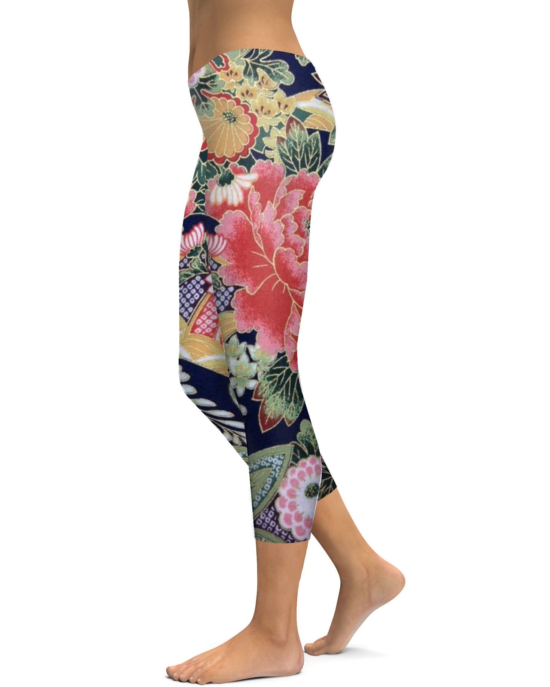 Women's oriental floral capris front view