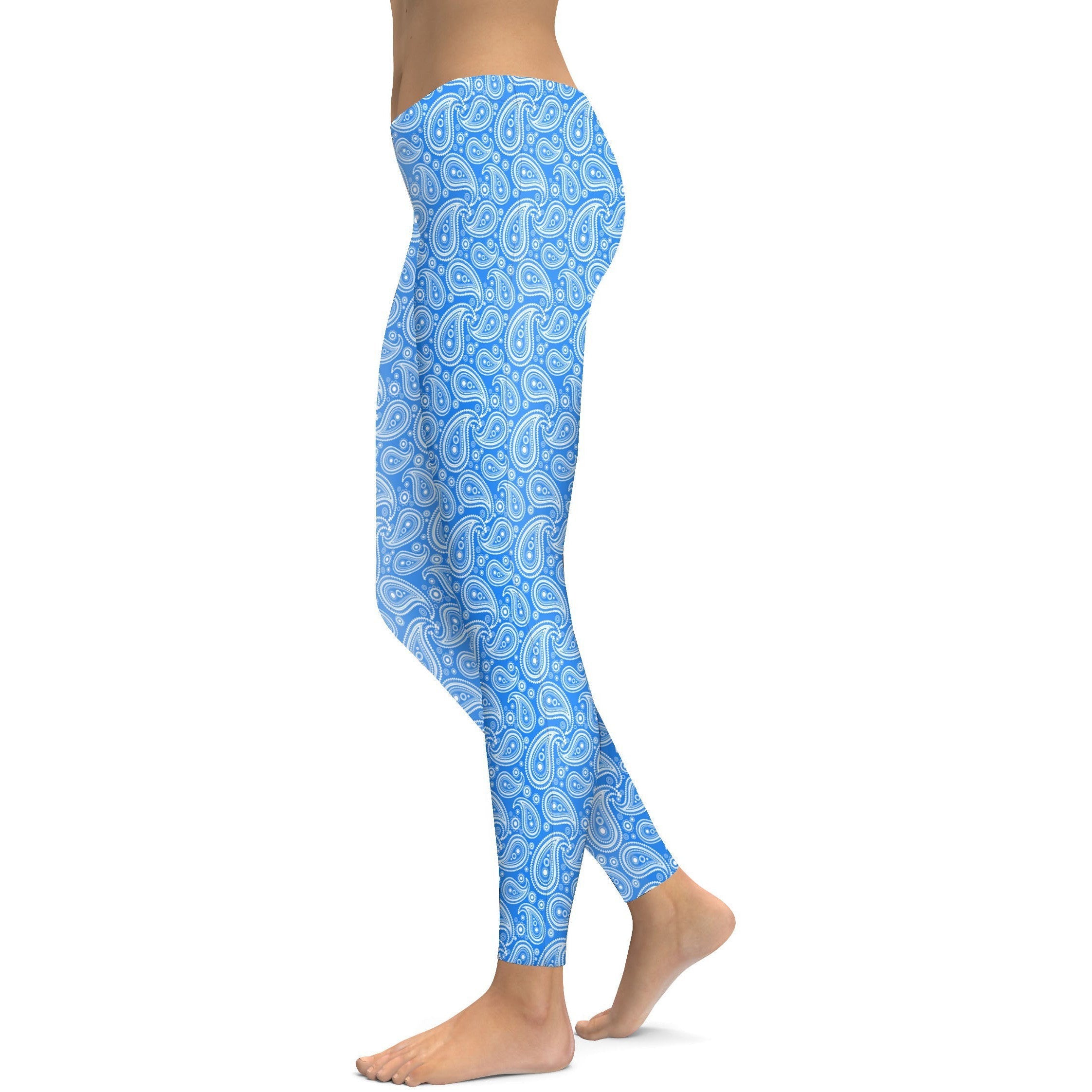 Womens Workout Yoga Blue & White Paisley Leggings | Gearbunch.com