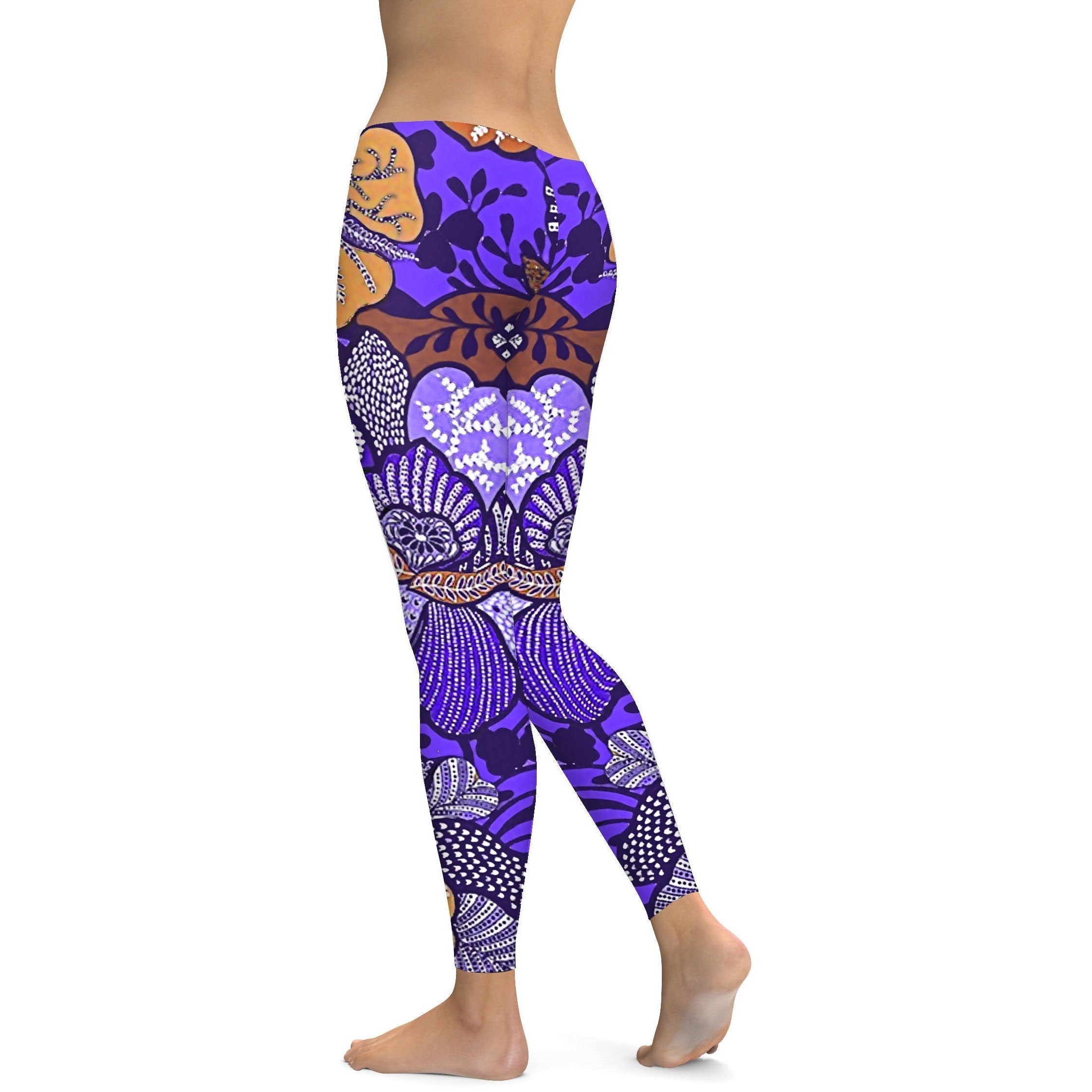 Purple Batik Floral Leggings Gearbunch