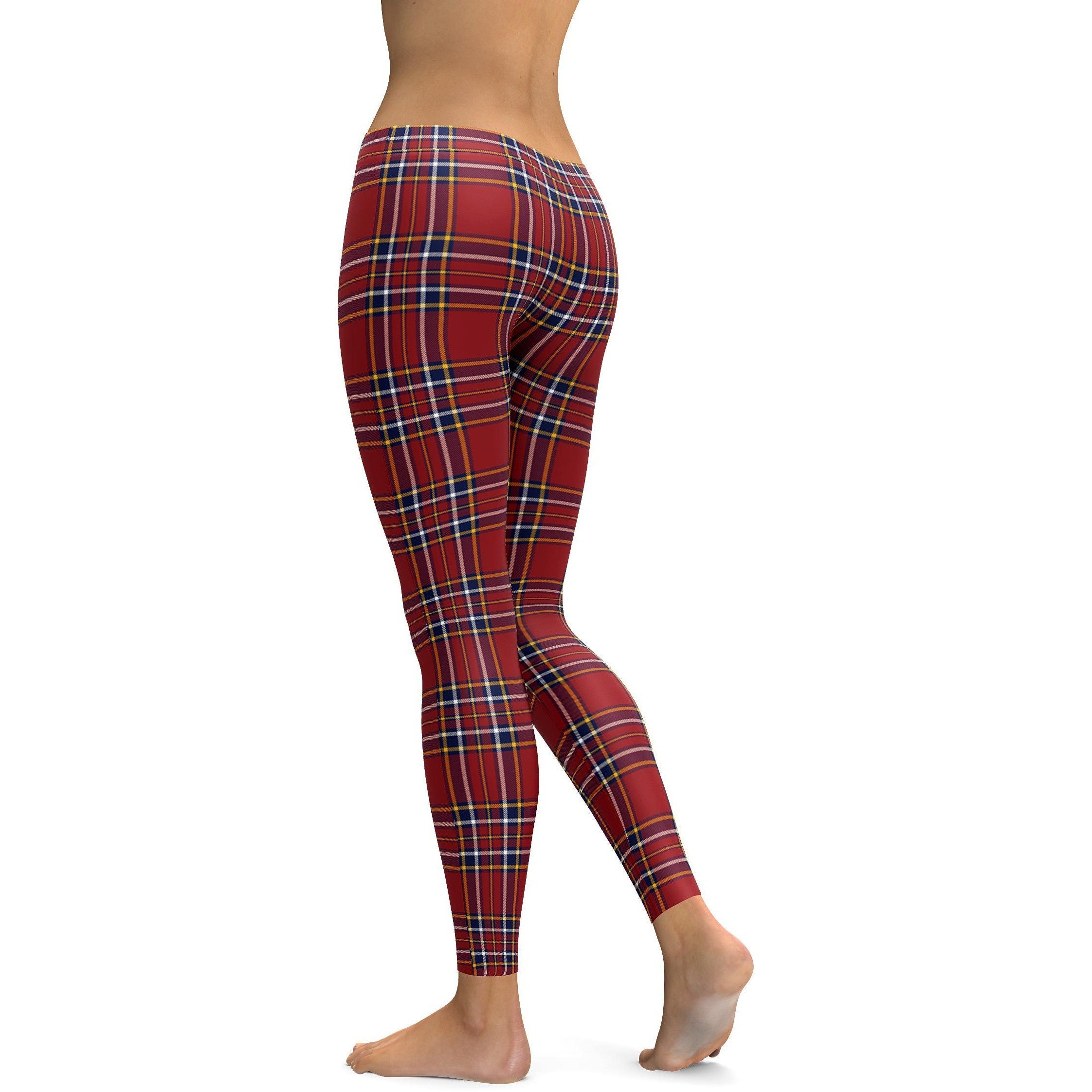 Deep Red Tartan Leggings - GearBunch Leggings / Yoga Pants