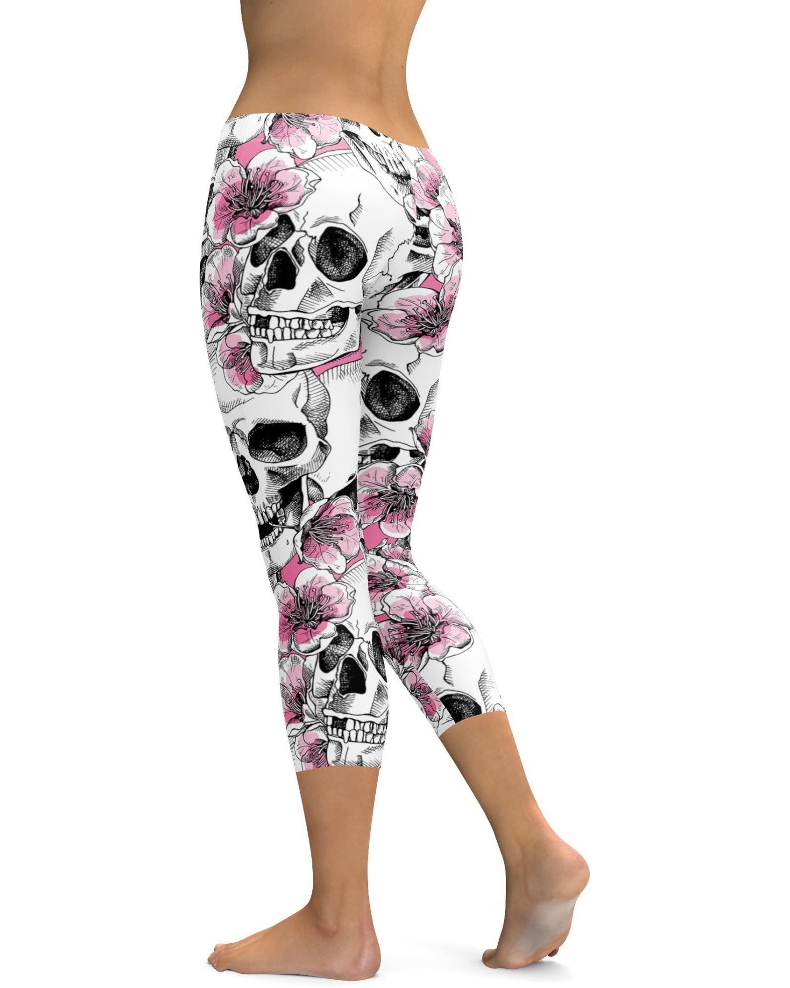 Pink Floral Skulls Capris | Gearbunch