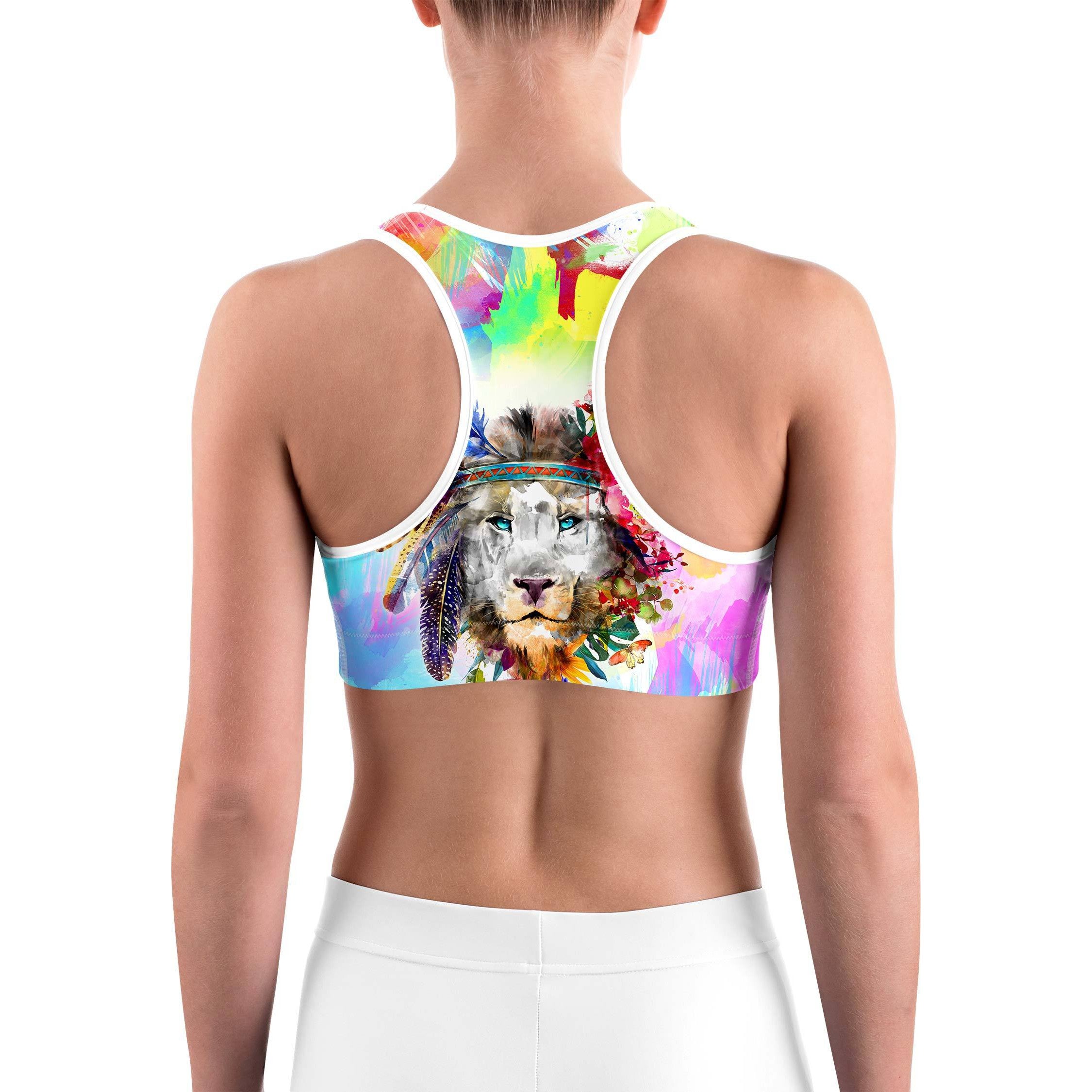 Watercolor Colorful Lion Sports bra