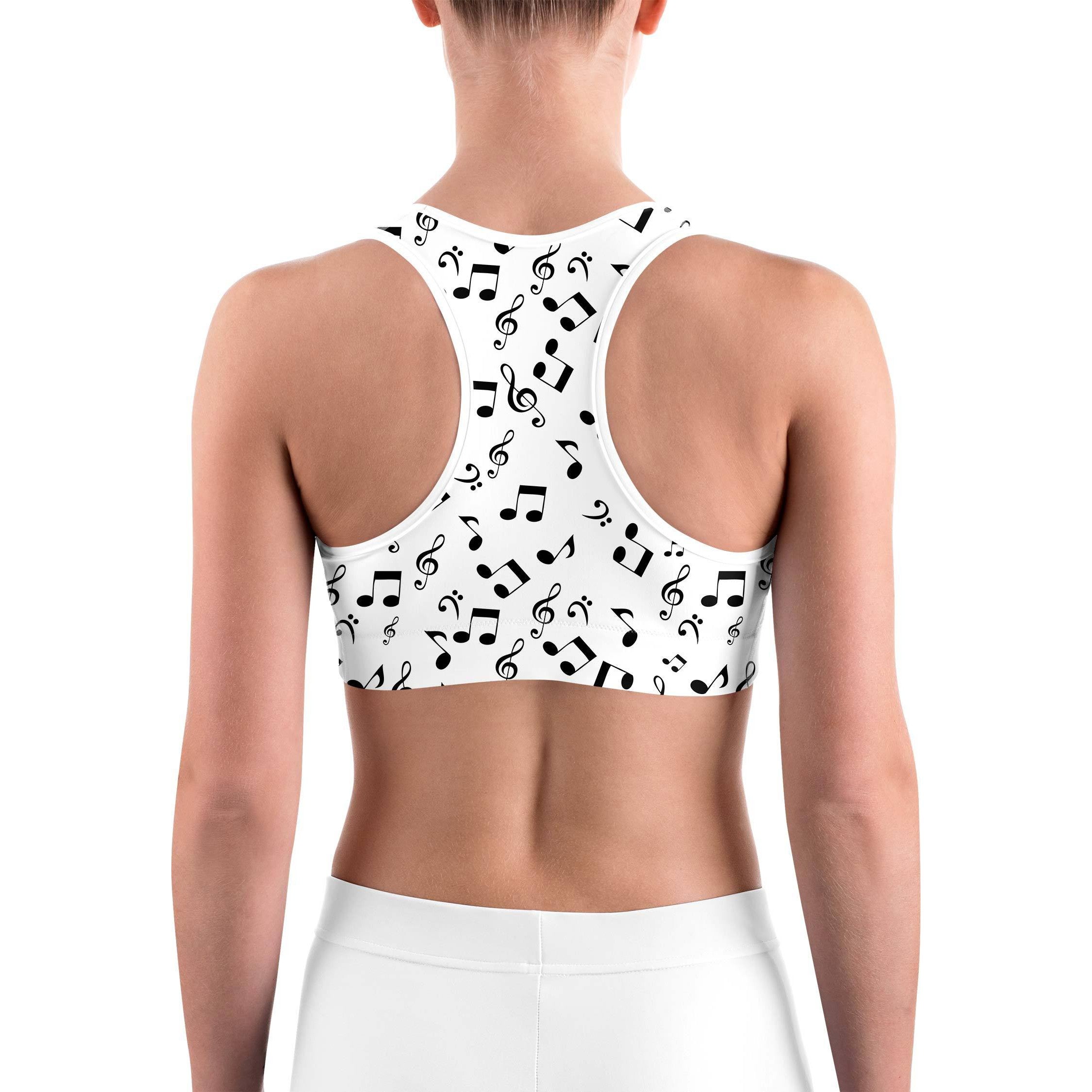 Music Notes White Sports bra