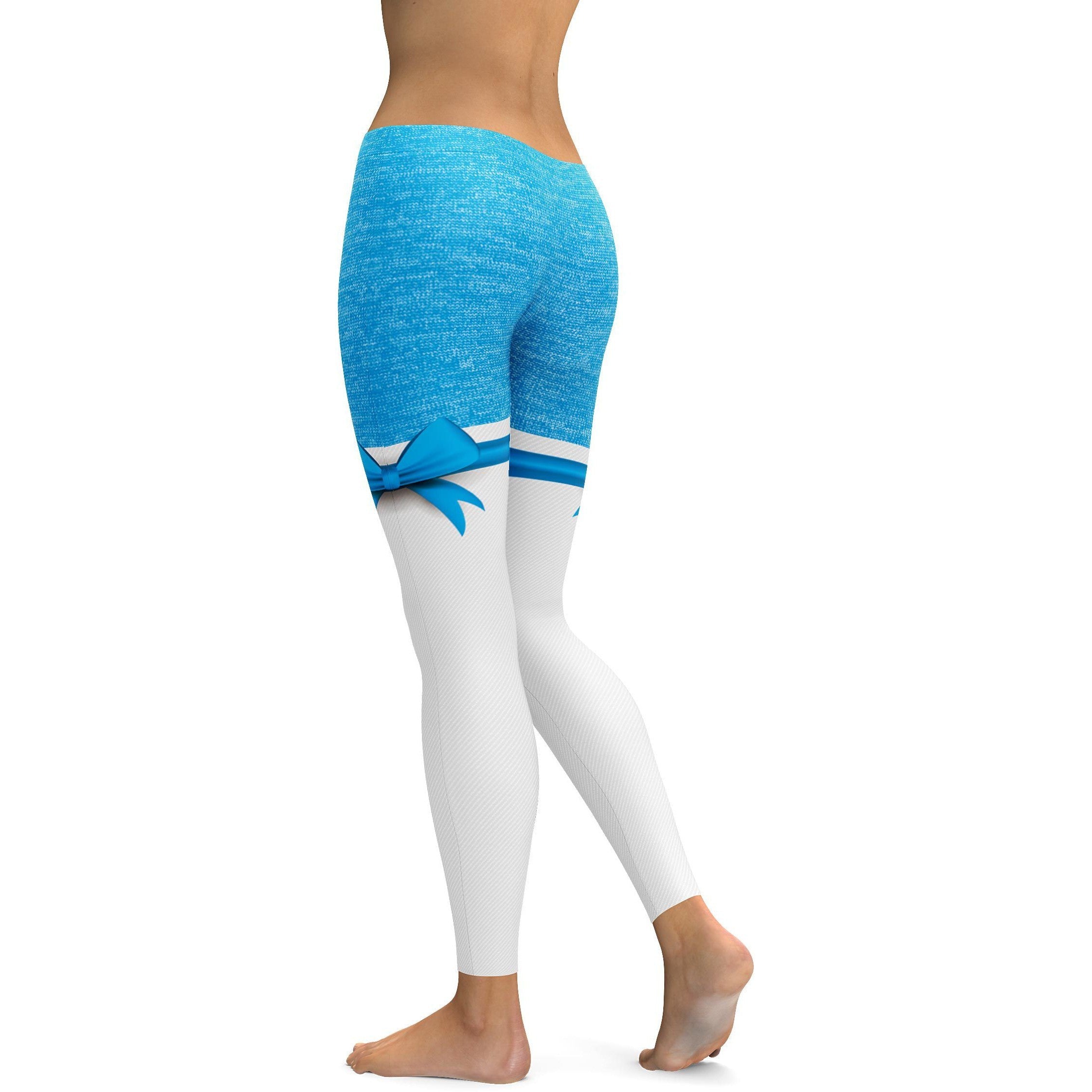 Blue Heathered Thigh High Bow Leggings - GearBunch Leggings