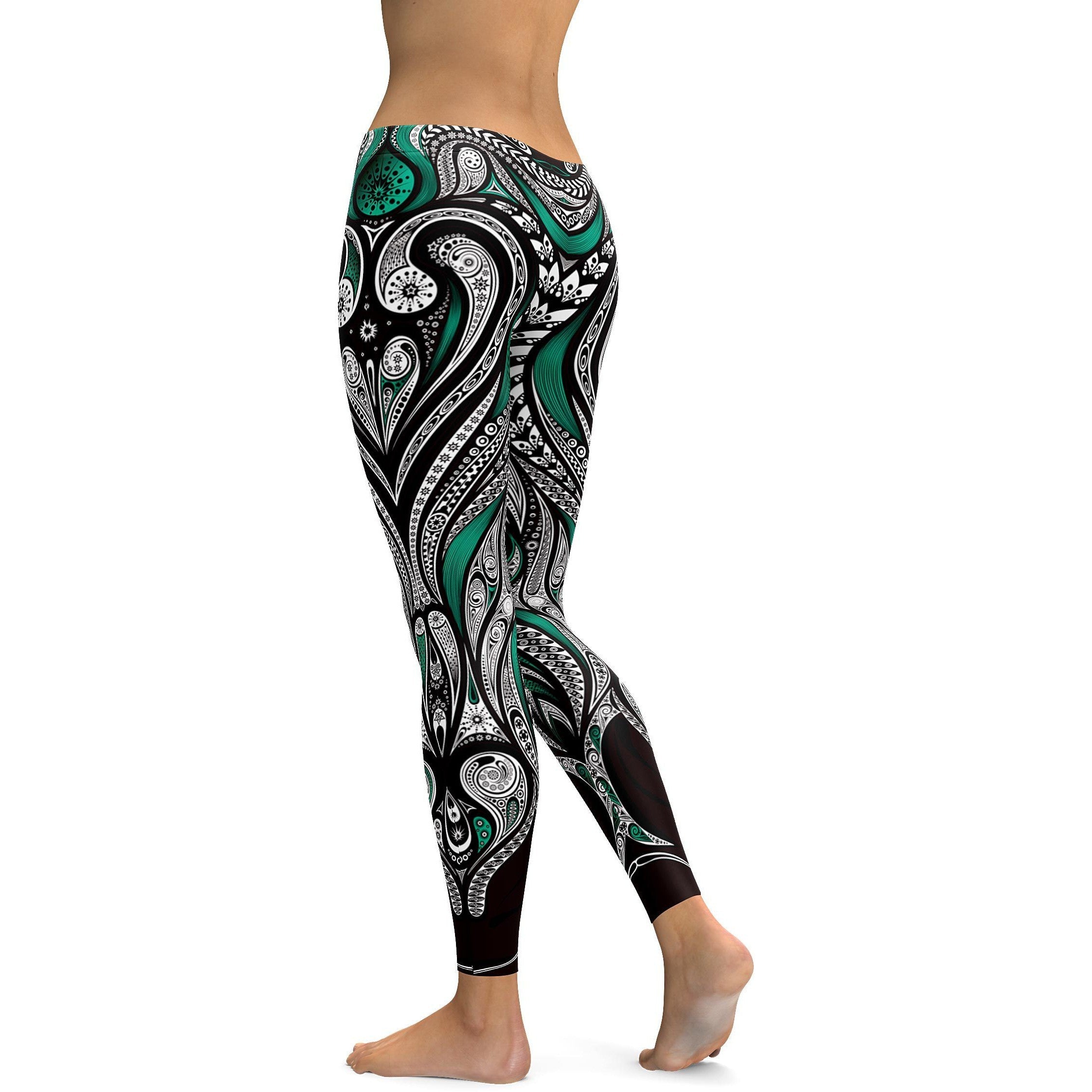 Teal Ornament Pattern Leggings - GearBunch Leggings / Yoga Pants