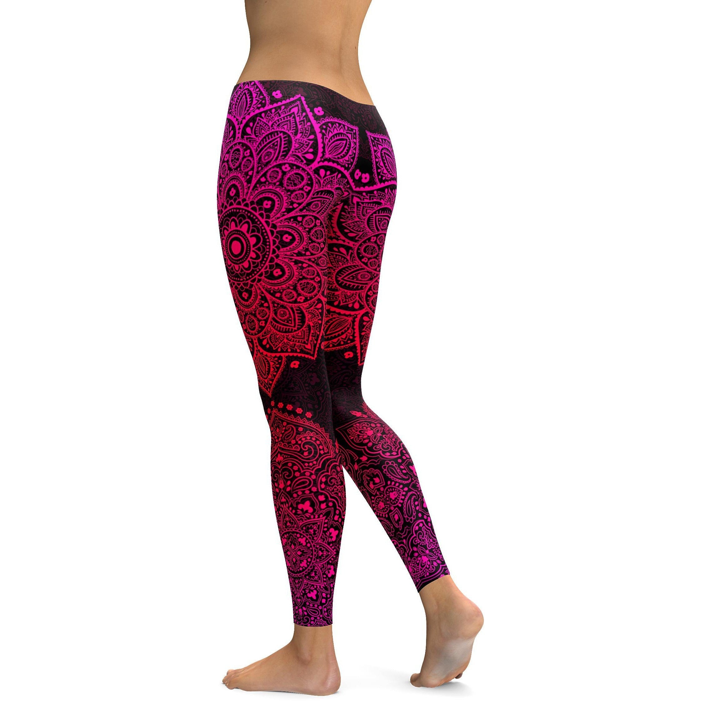 Womens Workout Yoga Pink Mandala Leggings Leggings Pink/Black | Gearbunch.com