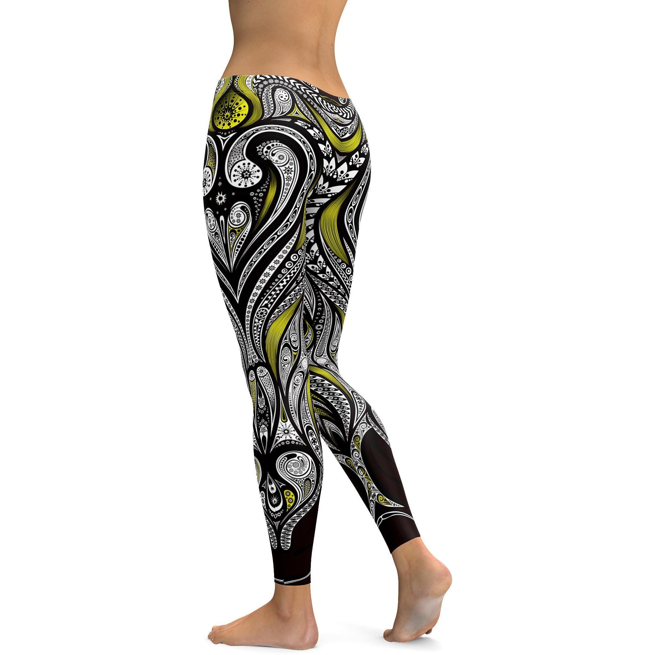 Yellow Ornament Pattern Leggings