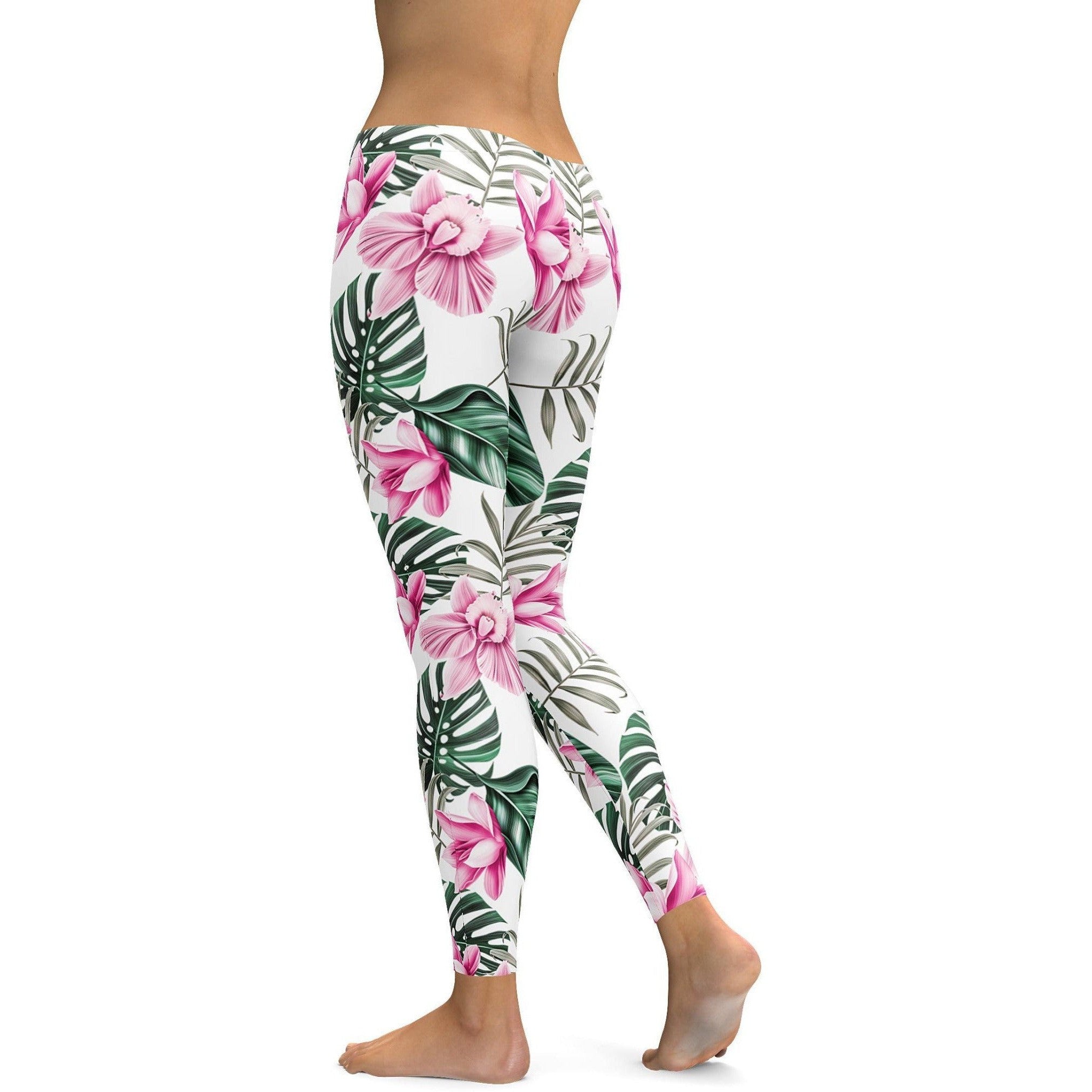 Tropical Floral White Leggings | Gearbunch