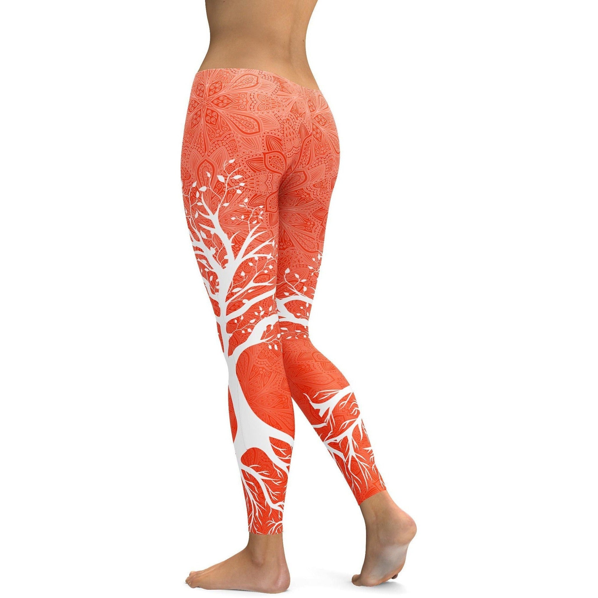 Hot Orange Tree of Life Leggings | GearBunch