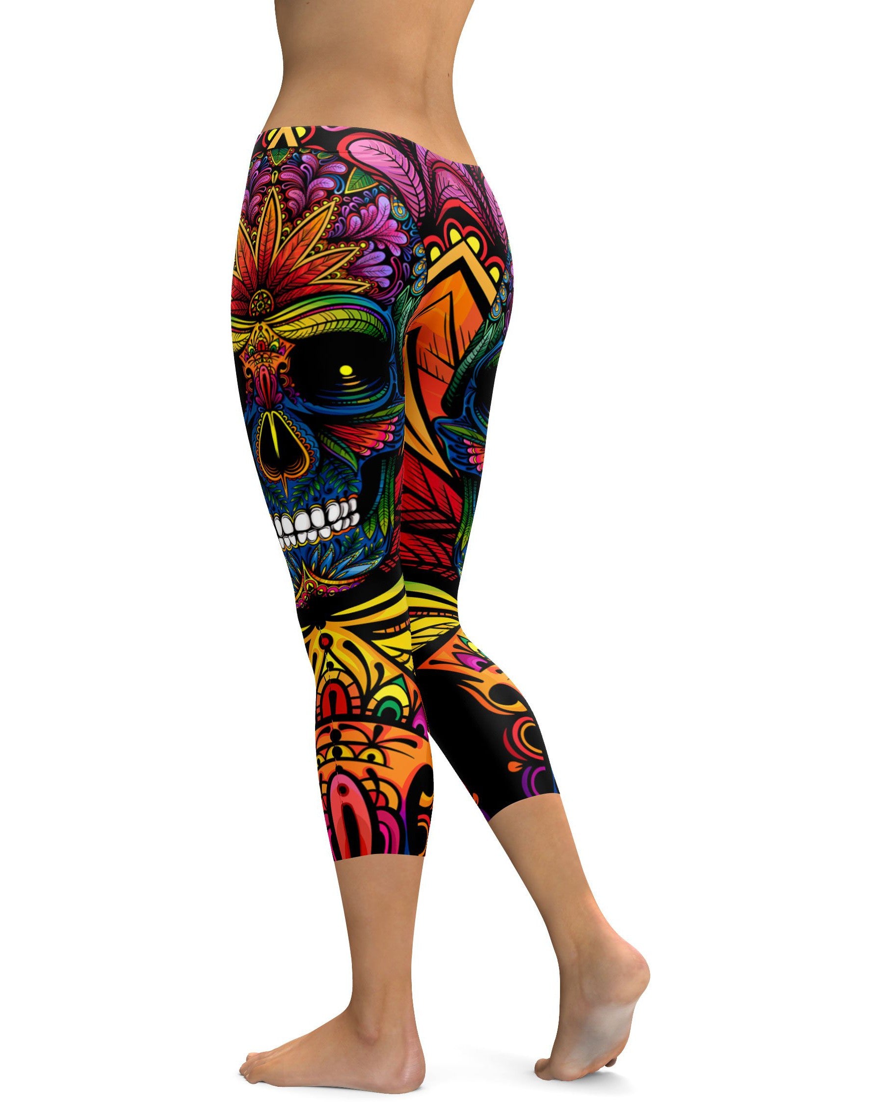EDM - Rainbow Rave Skull Capris - GearBunch Leggings / Yoga Pants