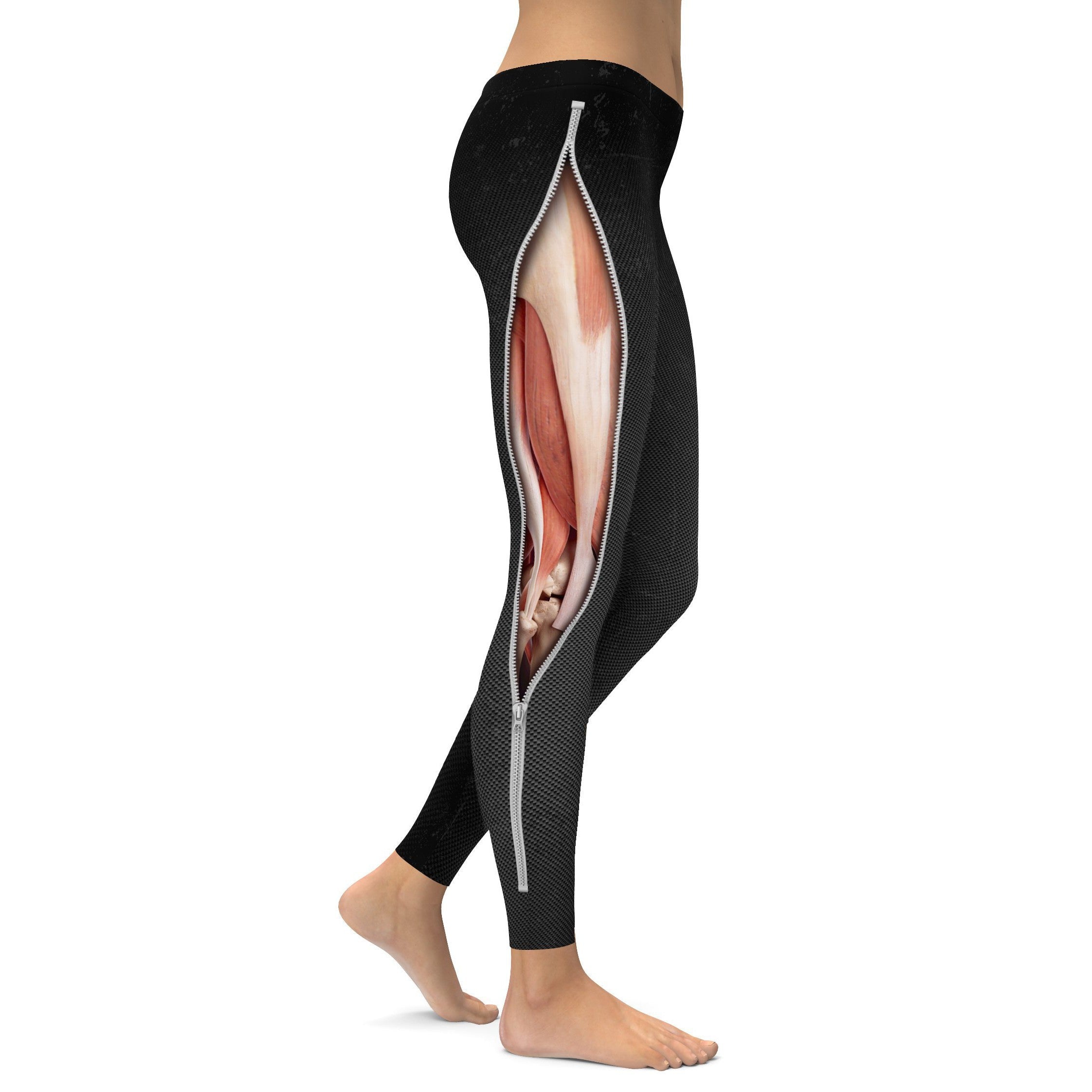 Realistic Muscles with Zipper Leggings - GearBunch Leggings / Yoga Pants
