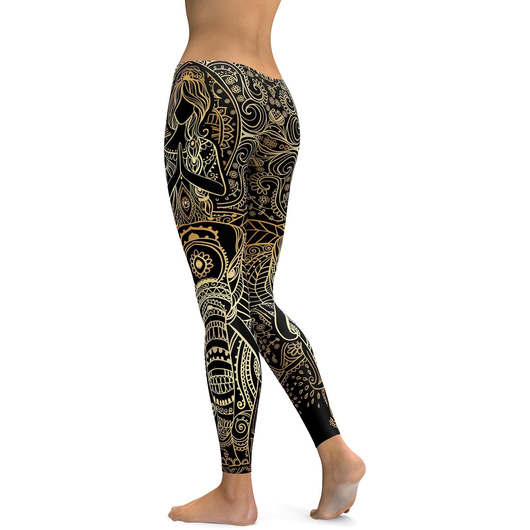 Golden Ornamental Elephant Leggings - GearBunch Leggings / Yoga Pants