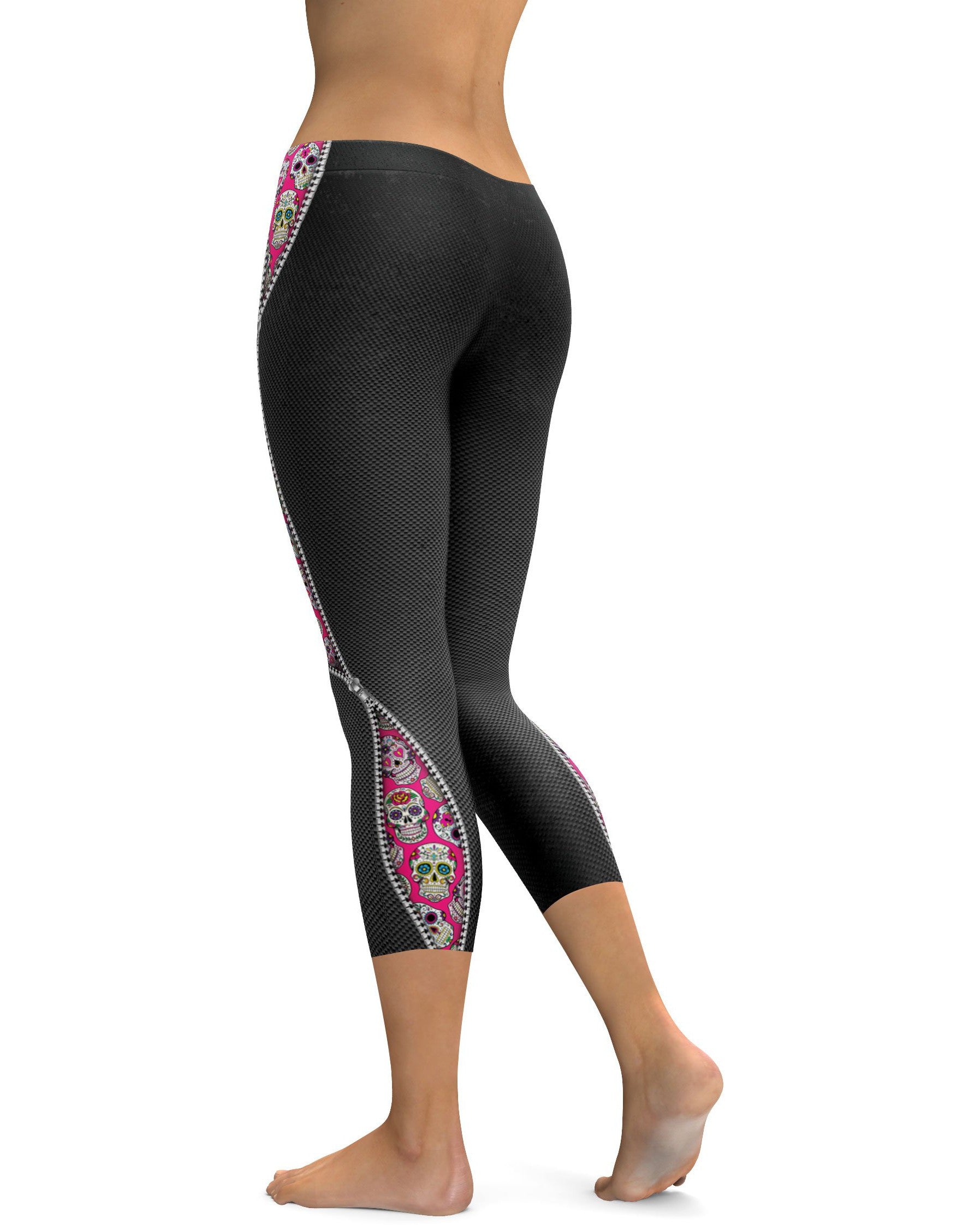 Zippered Pink Sugar Skull Capris