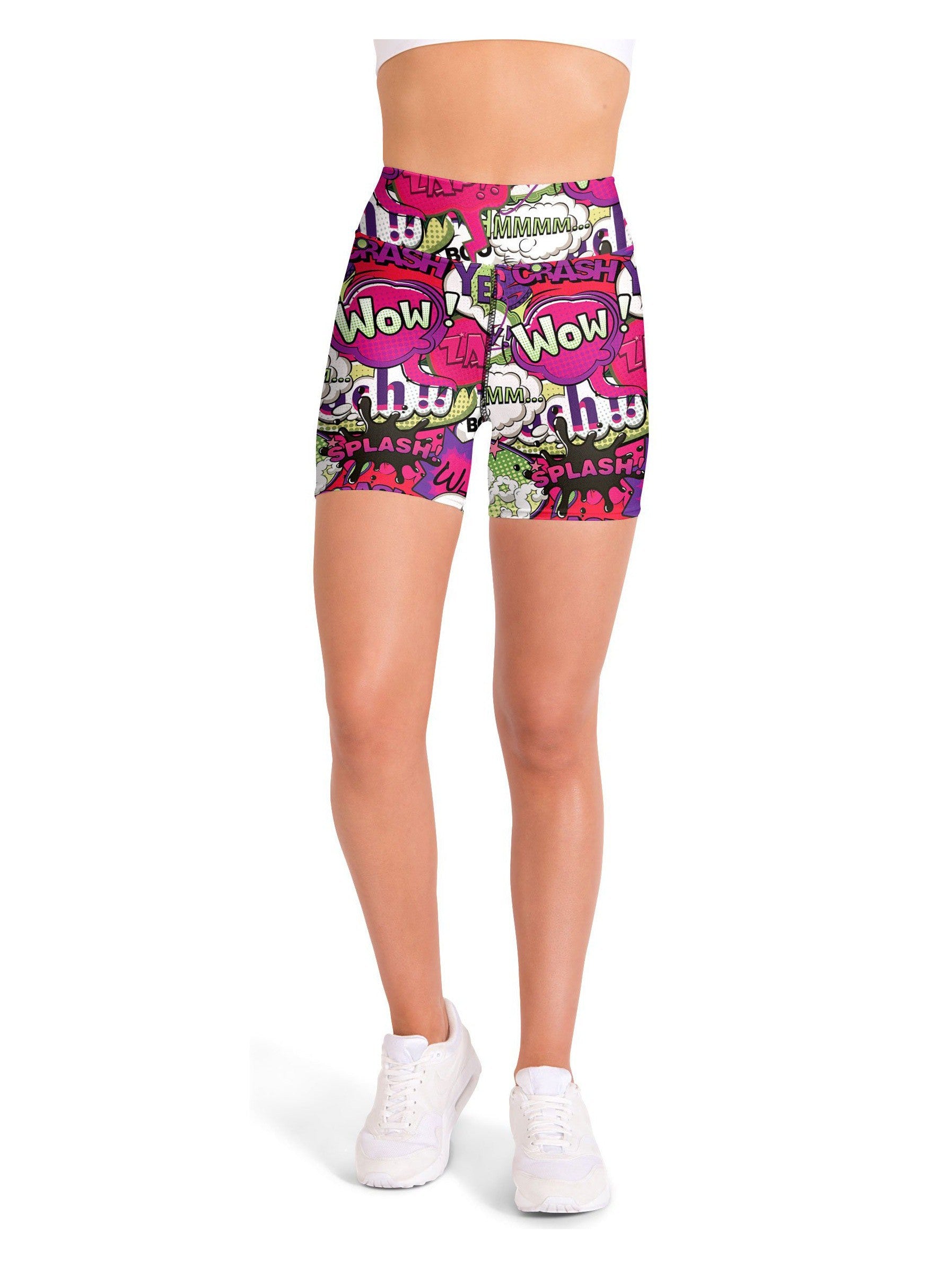 Comic Book Bubbles Pink Yoga Shorts Gearbunch