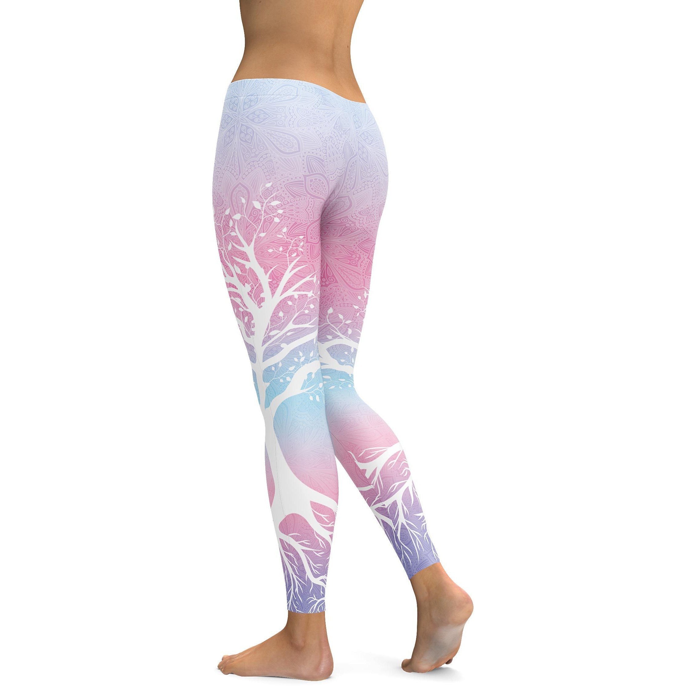 Pastel Blue & Pink Tree of Life Leggings - GearBunch Leggings / Yoga Pants