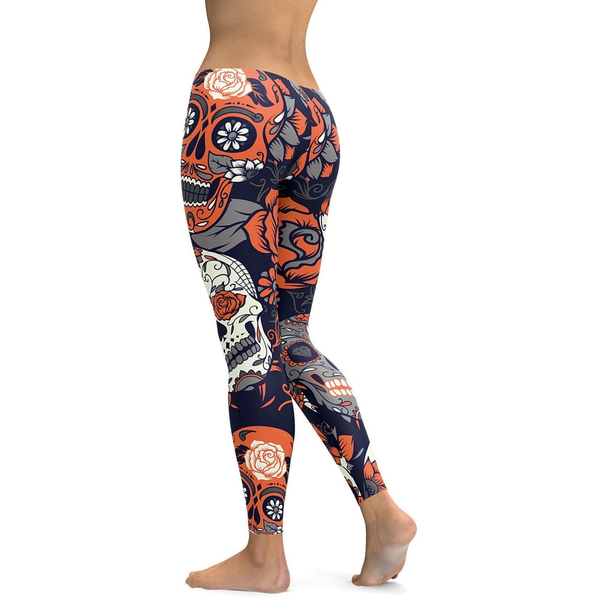 Orange Sugar Skull Leggings | GearBunch