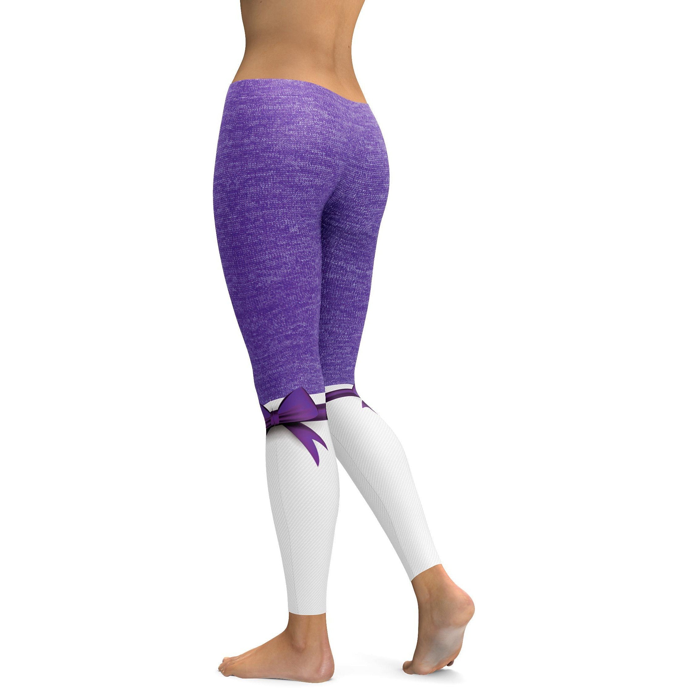 Purple Faux Heathered Bow Leggings