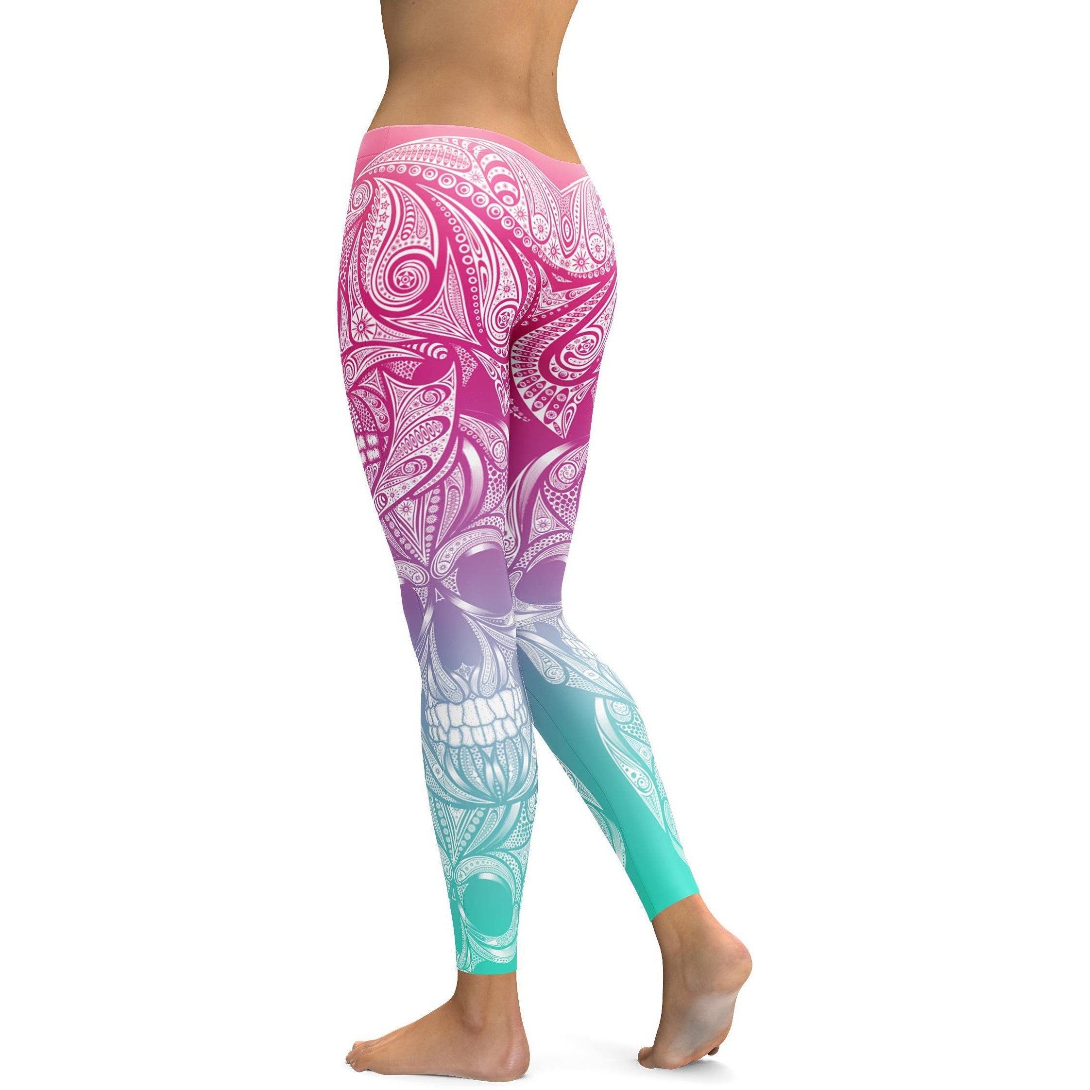 Bright Ornamental Skull Leggings - GearBunch Leggings / Yoga Pants