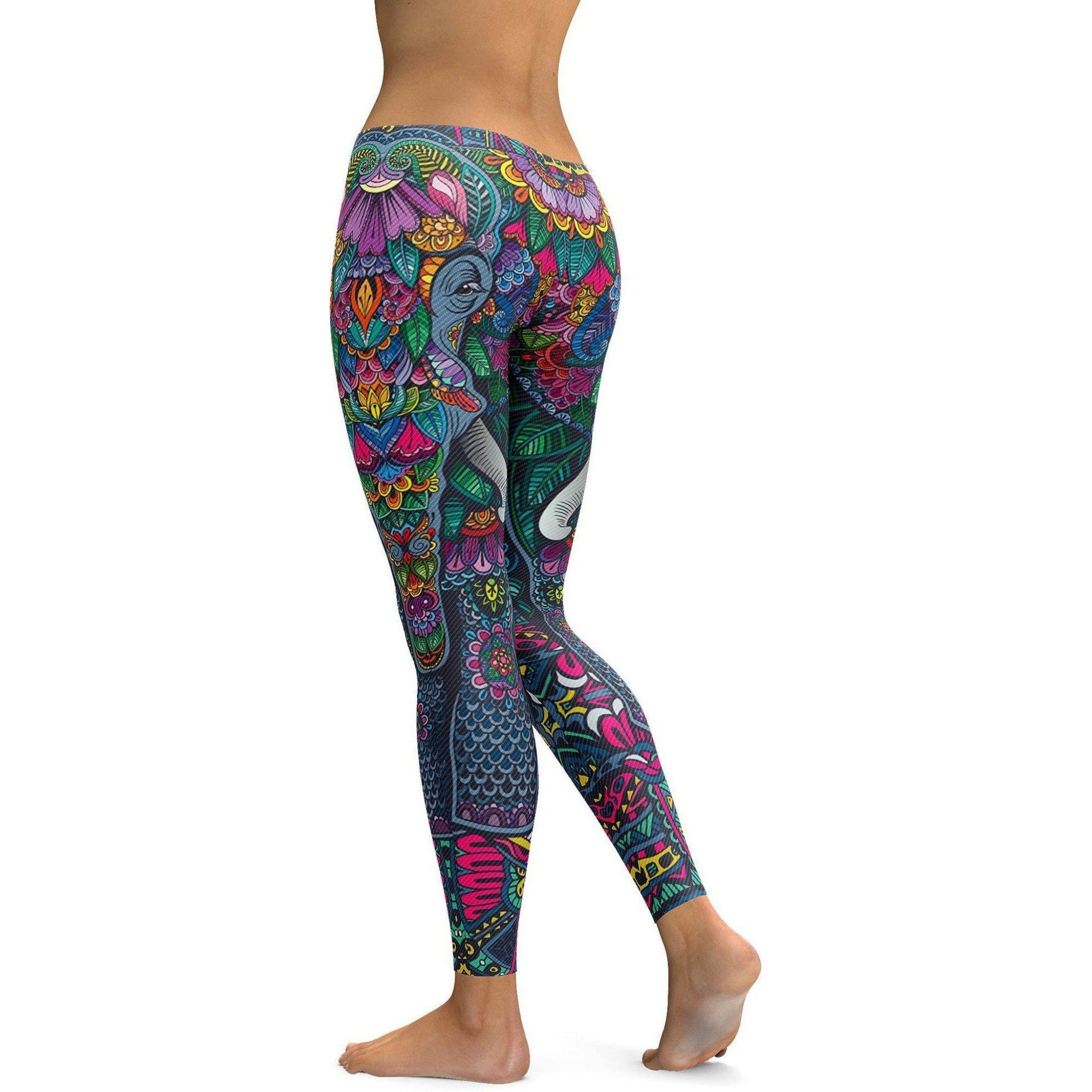 Womens Workout Yoga Colorful Elephant Leggings Black/Blue/Yellow/Purple | Gearbunch.com