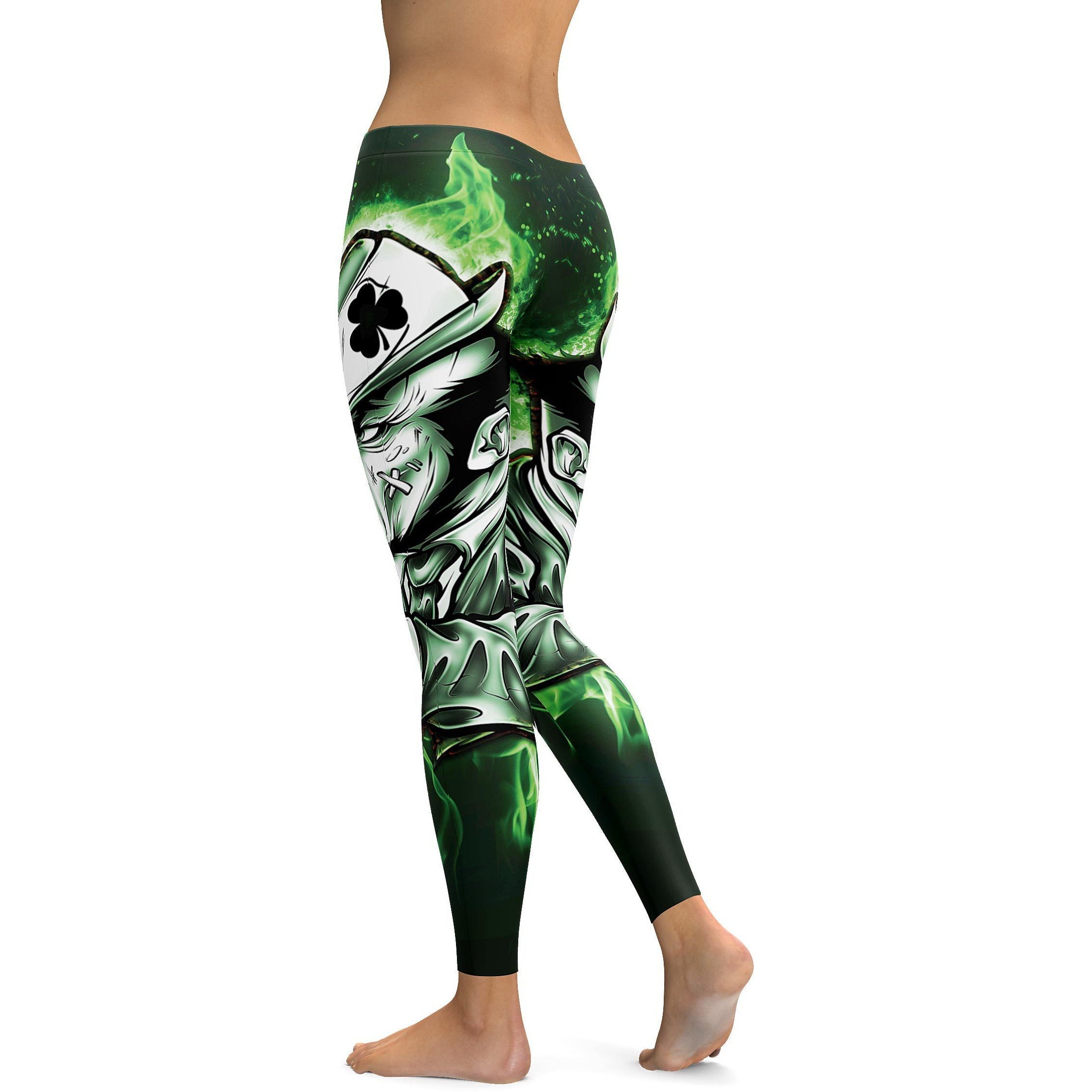 Womens Workout Yoga Leprechaun Leggings Green/White/Black | Gearbunch.com