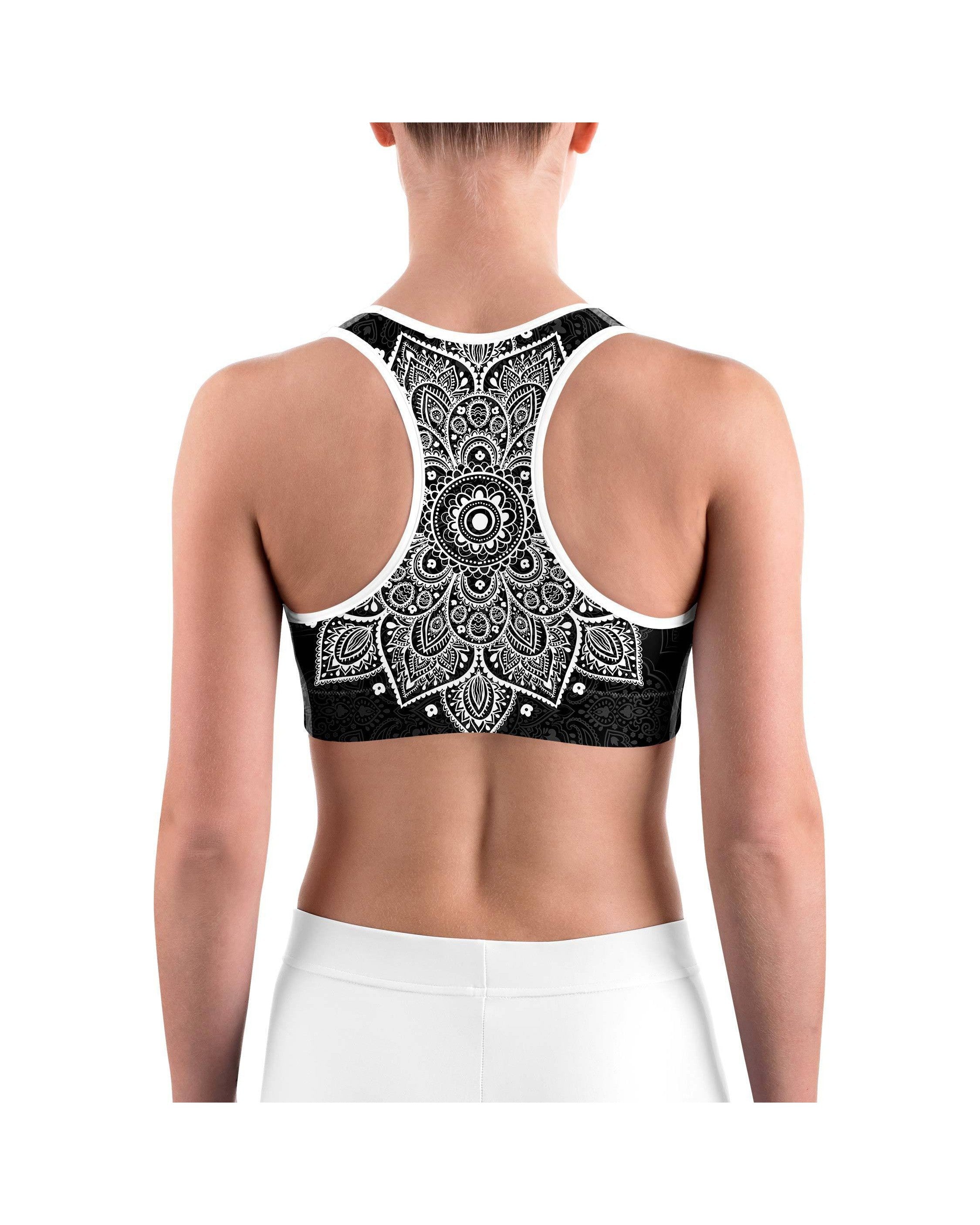 B&W Mandala Sports bra - GearBunch Leggings / Yoga Pants
