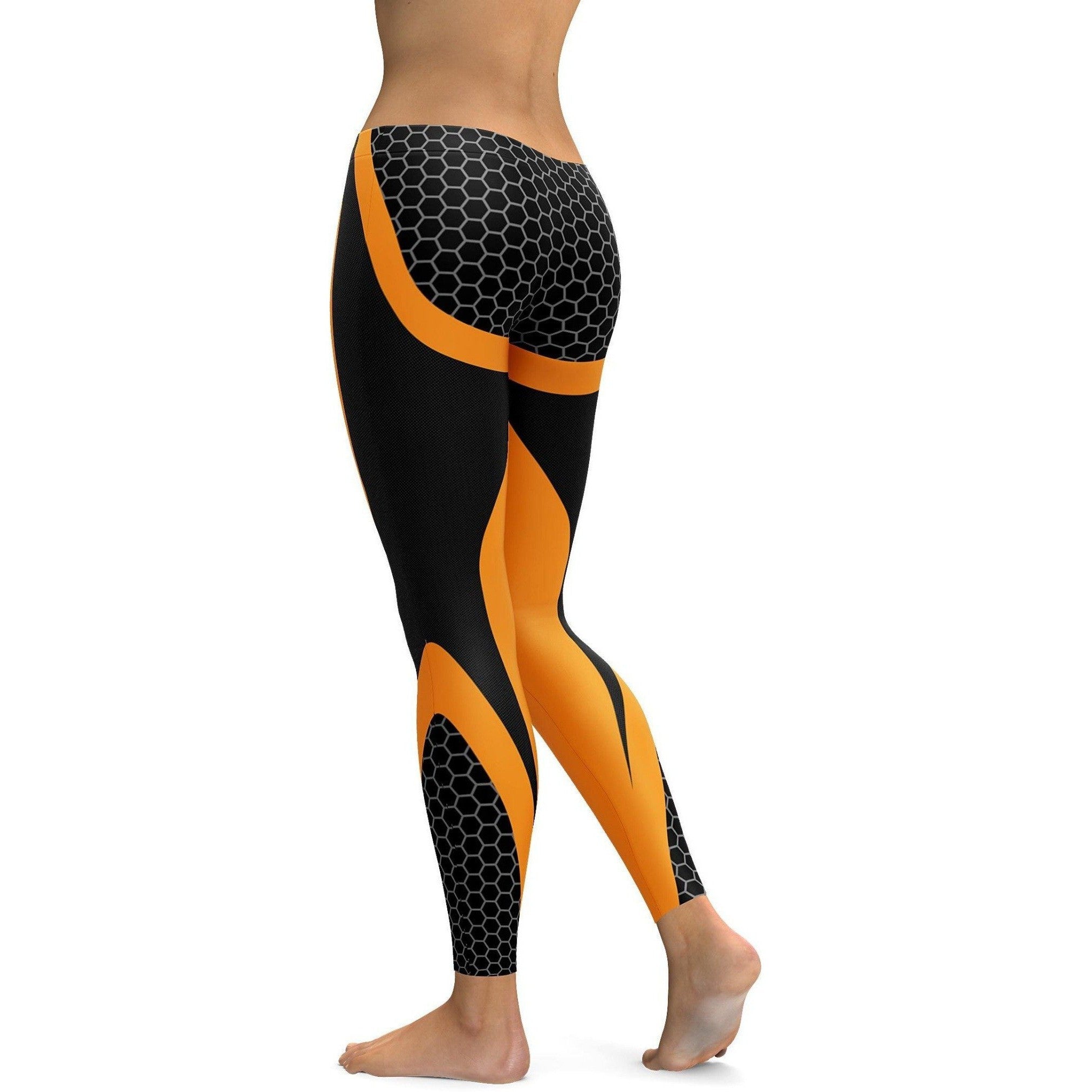 Orange Honeycomb Carbon Leggings | Gearbunch