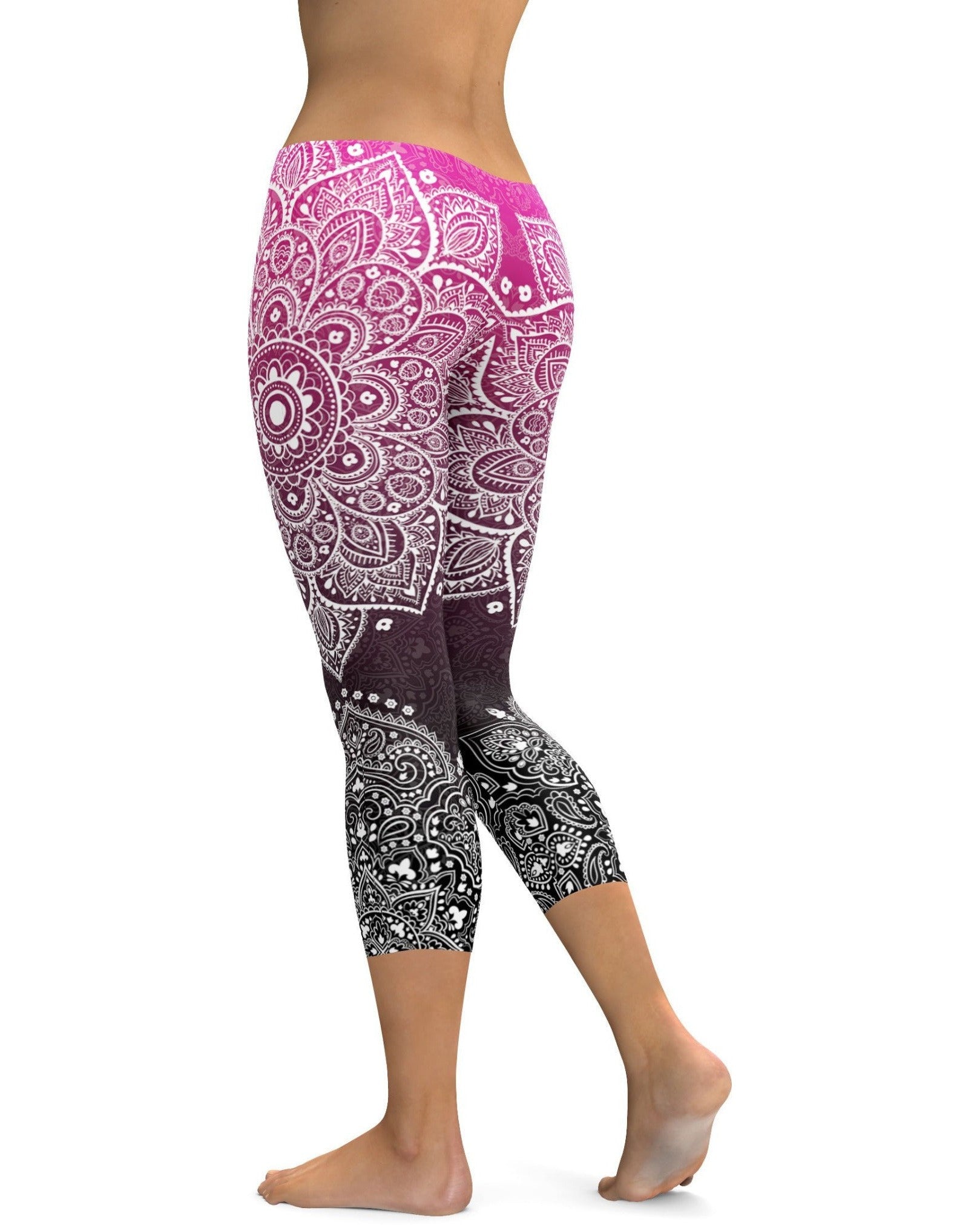 Pink to Black Mandala Capris | Gearbunch