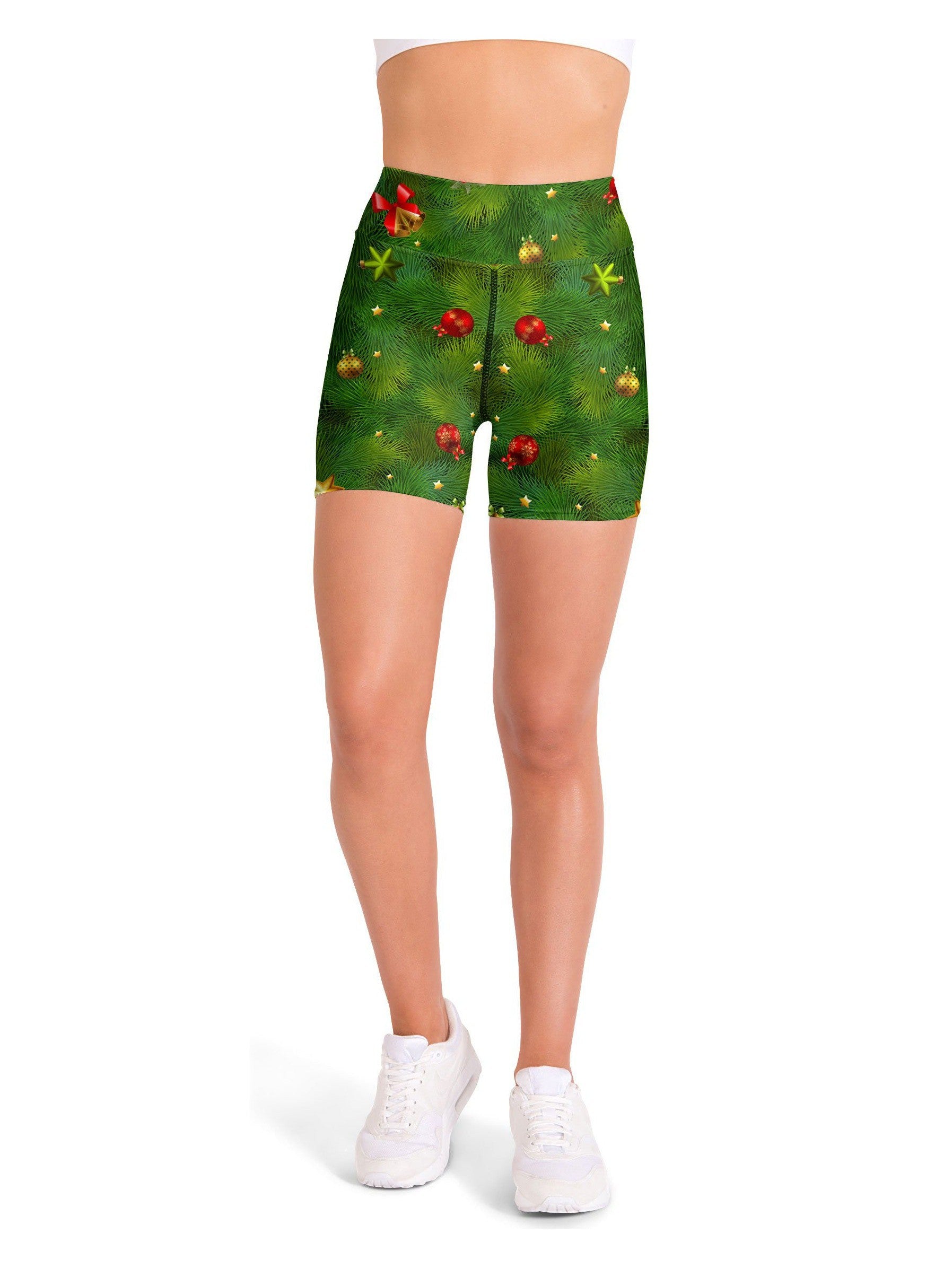 Realistic Christmas Tree Yoga Shorts Gearbunch