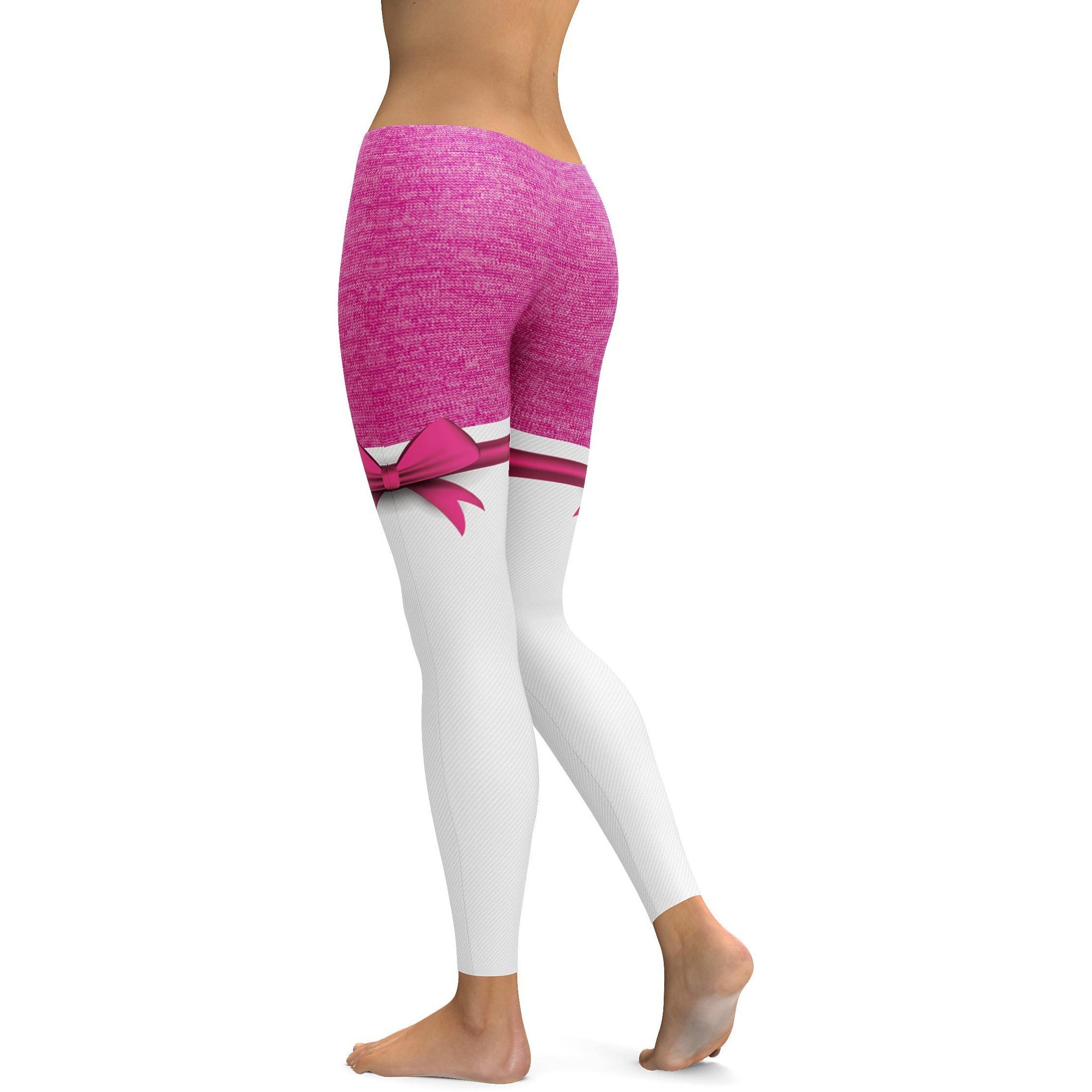 Pink Heathered Thigh High Bow Leggings