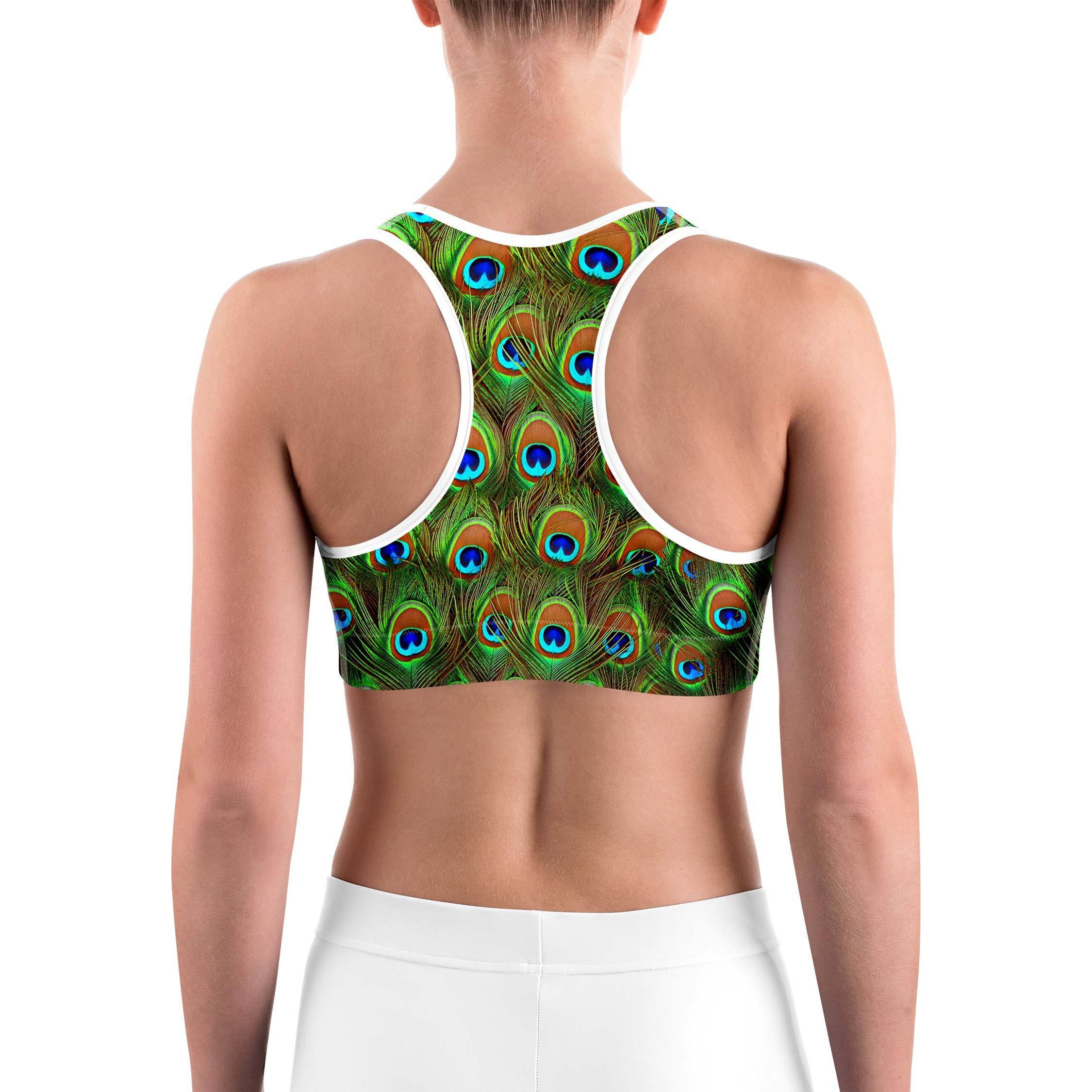 Peacock Feathered Sports Bra | GearBunch